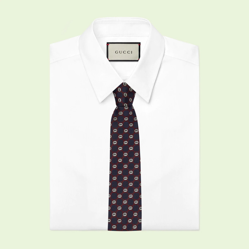 GUCCI Interlocking G square chain silk jacquard tie outlook