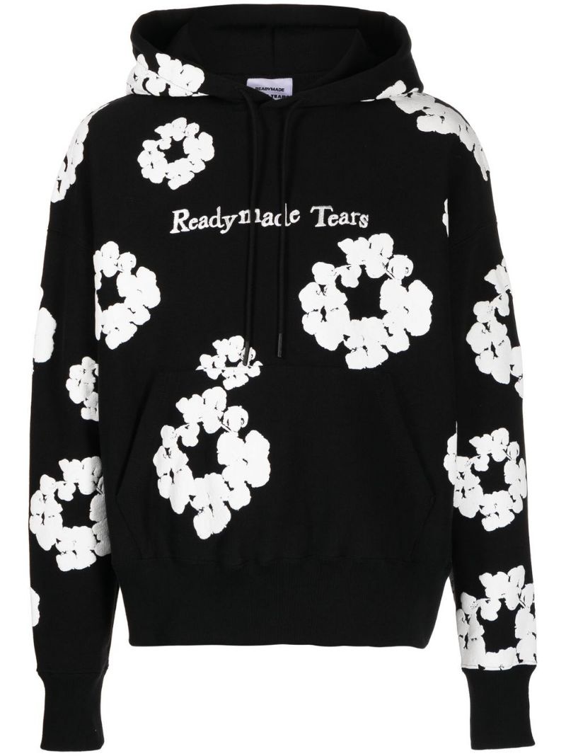 floral-print slogan-embroidered hoodie - 1