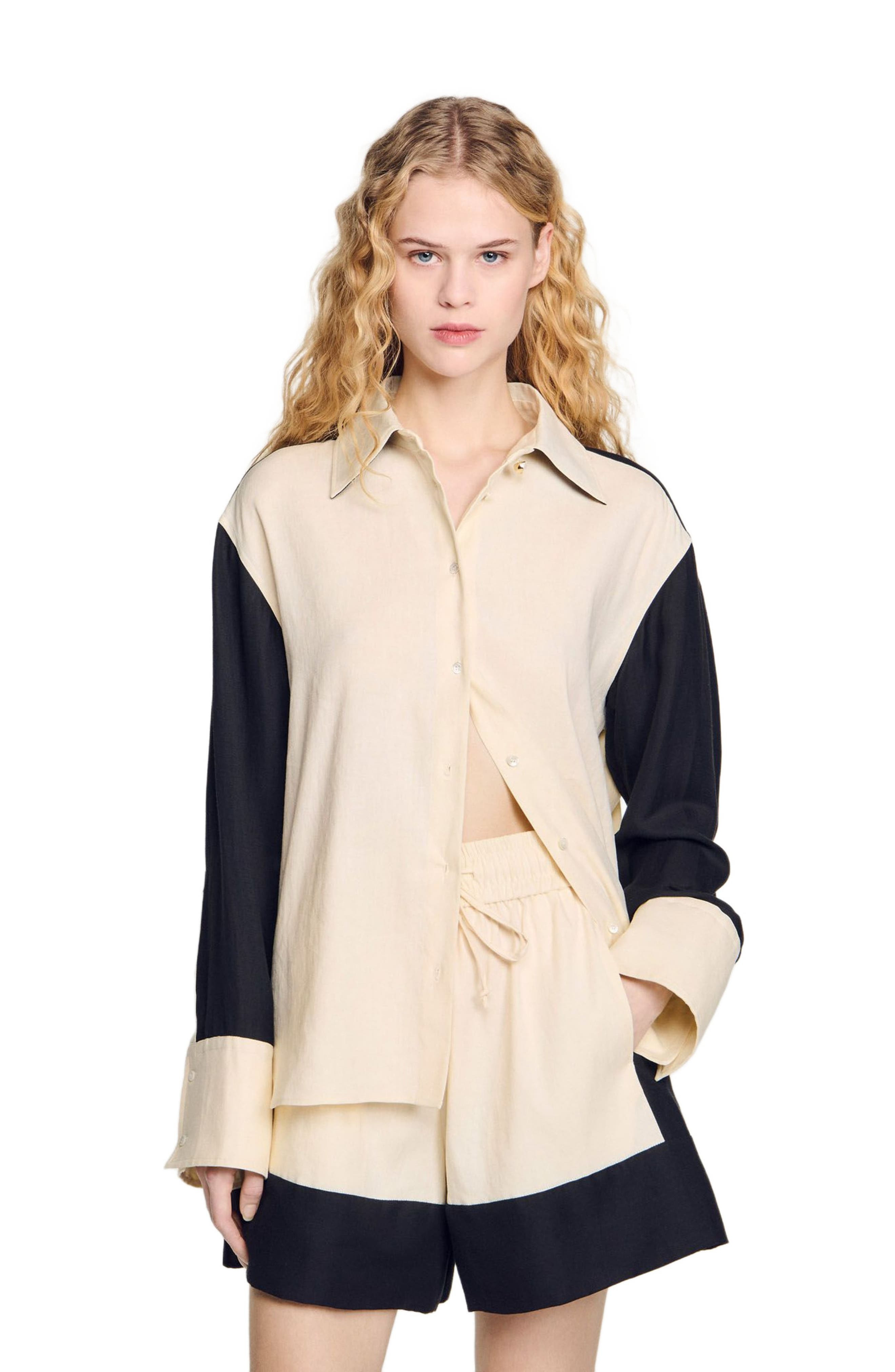 SANDRO Two-tone shirt in Ecru at Nordstrom - 3