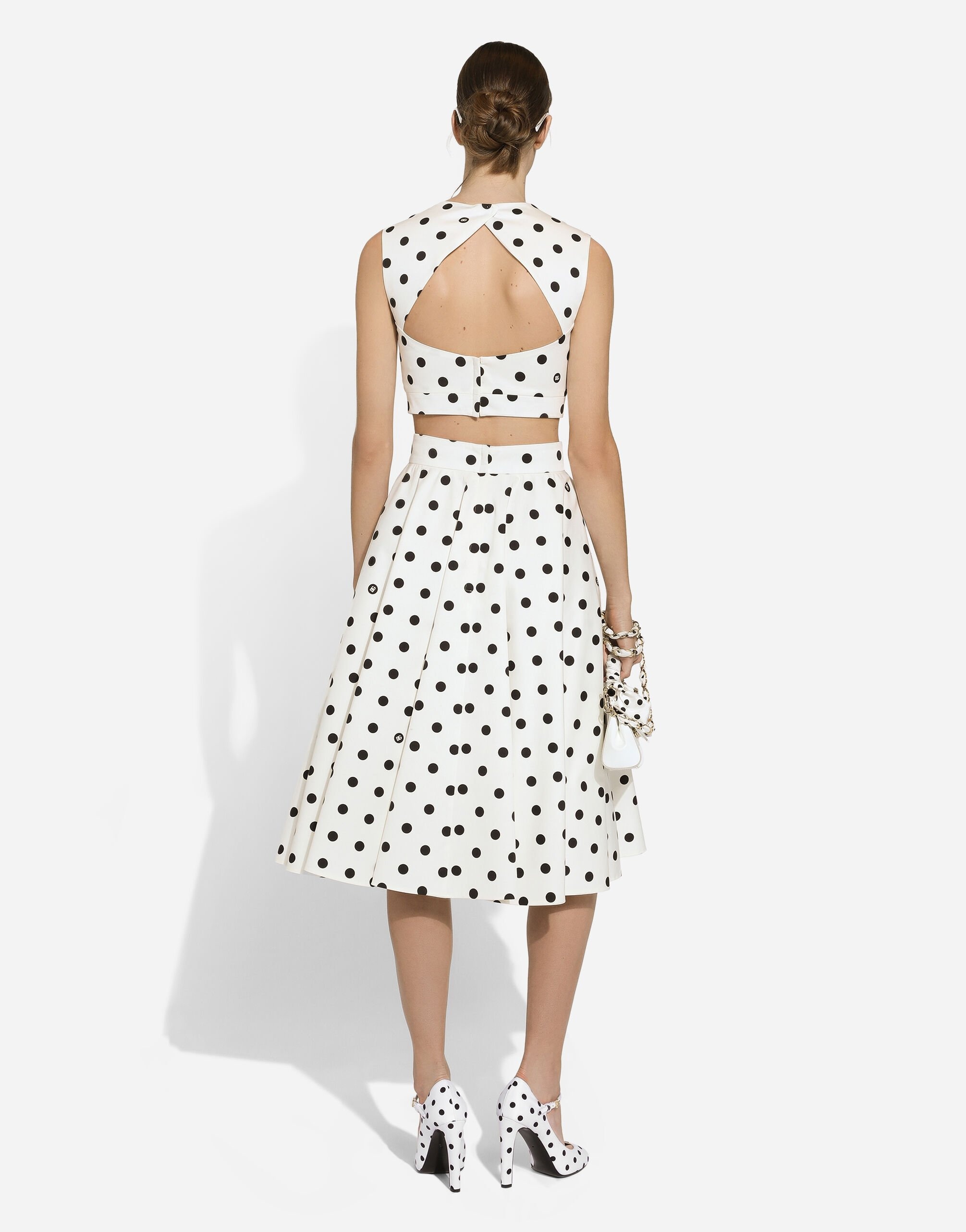Cotton drill calf-length circle skirt with polka-dot print - 3