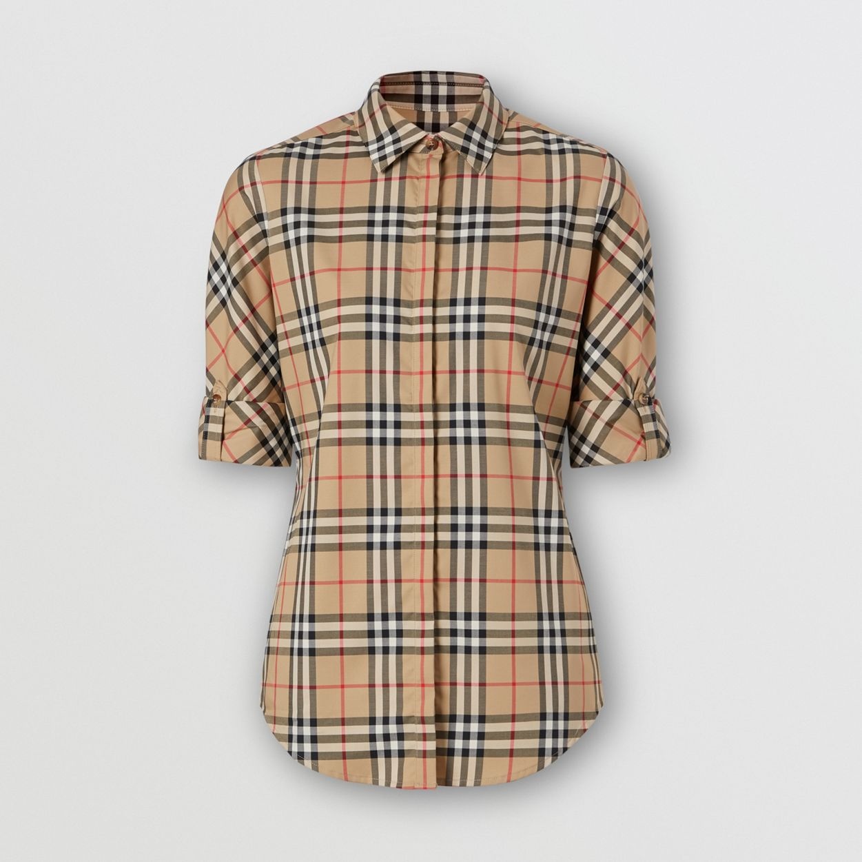 Vintage Check Stretch Cotton Twill Shirt - 1