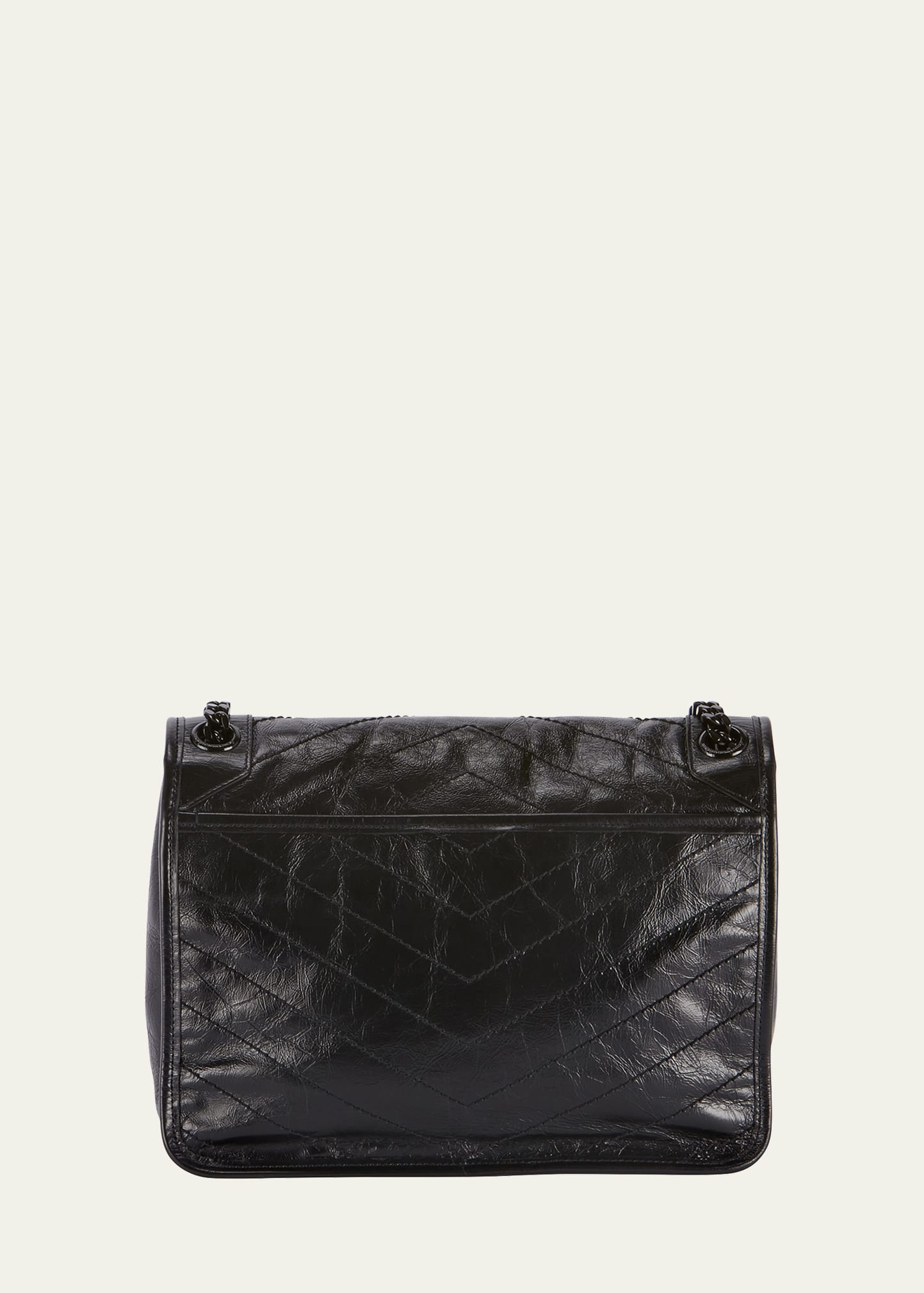 Niki Medium Crinkled Calfskin Flap-Top Shoulder Bag, Black Hardware - 2