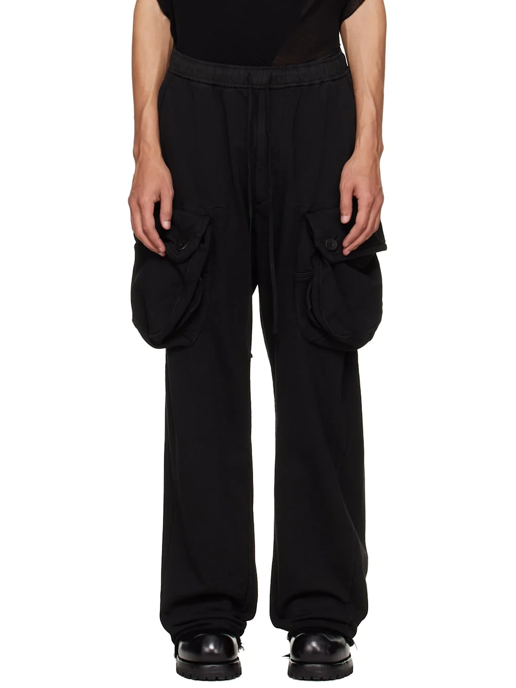 Black Gasmask Wide Cargo Pants - 1