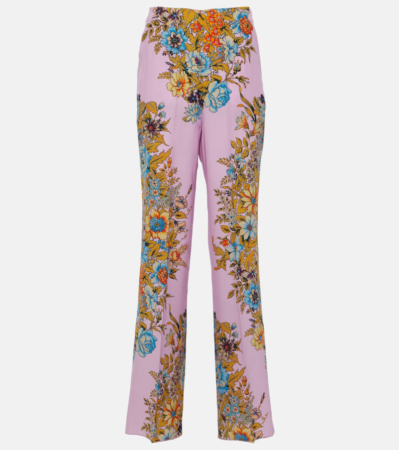 Floral high-rise silk wide-leg pants - 1