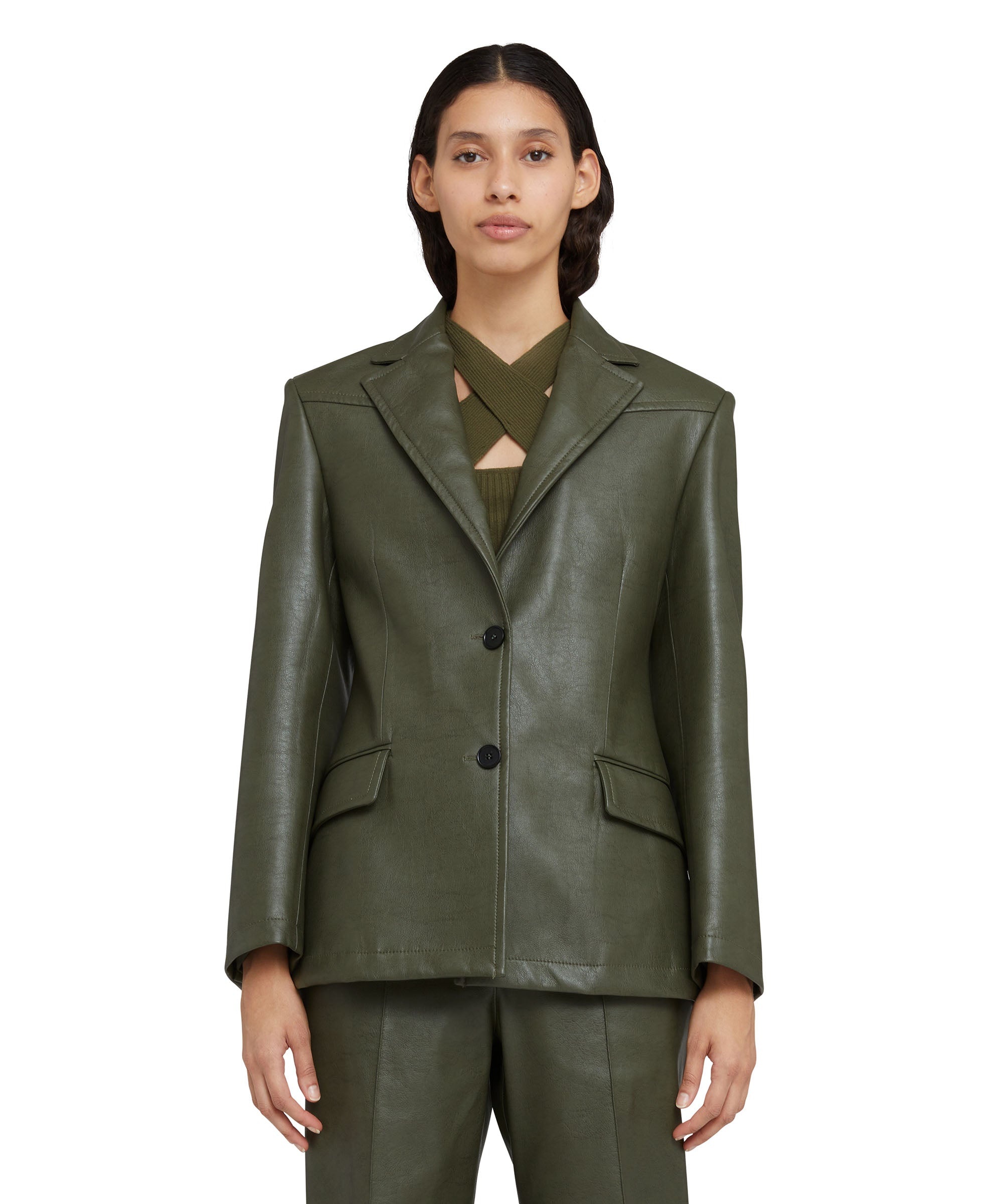 Faux leather single-breasted blazer - 2