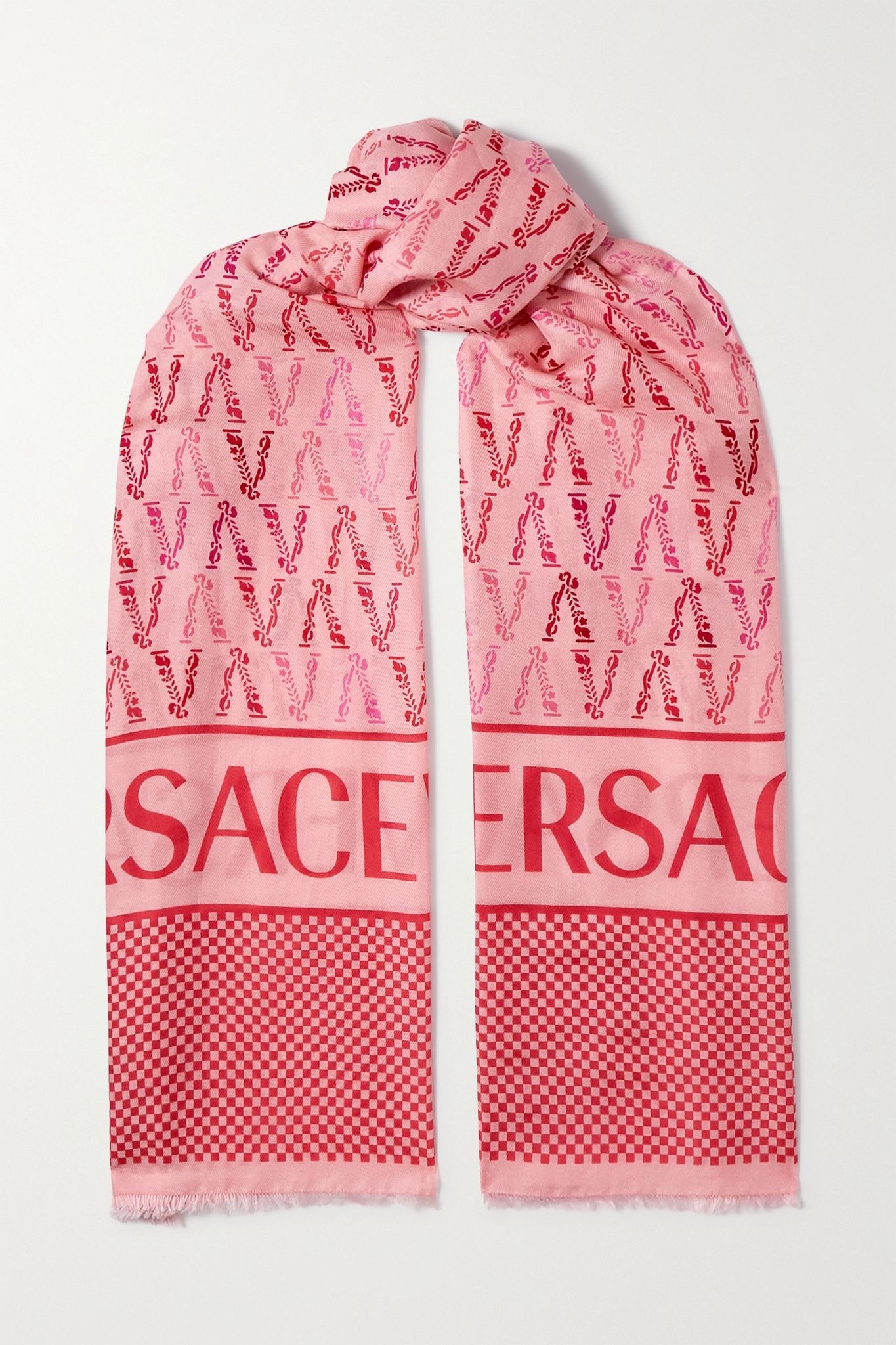 Frayed printed cotton and silk-blend twill scarf - 1