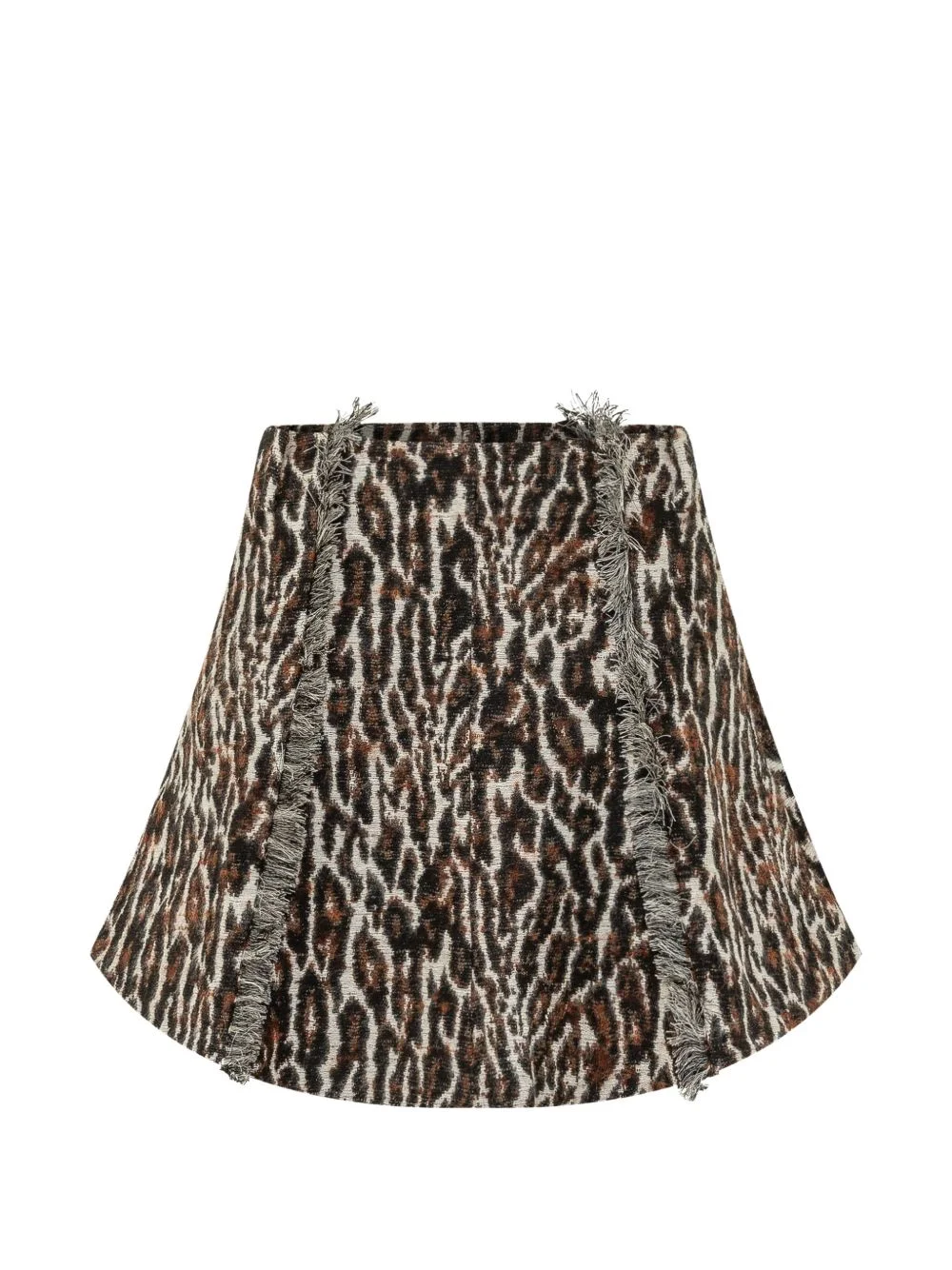 leopard-jacquard frayed-edge mini skirt - 1