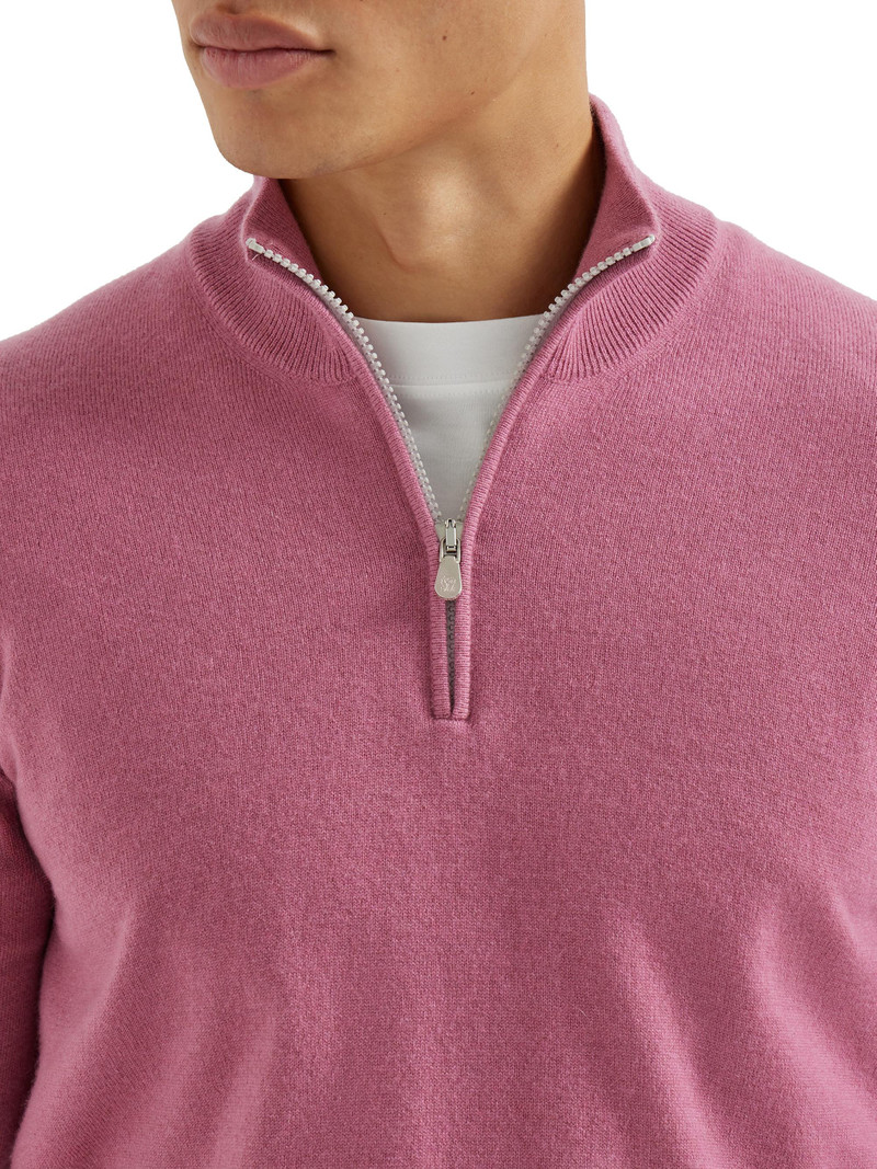 Men's Cashmere Sweater with Half Zip - Coral 4