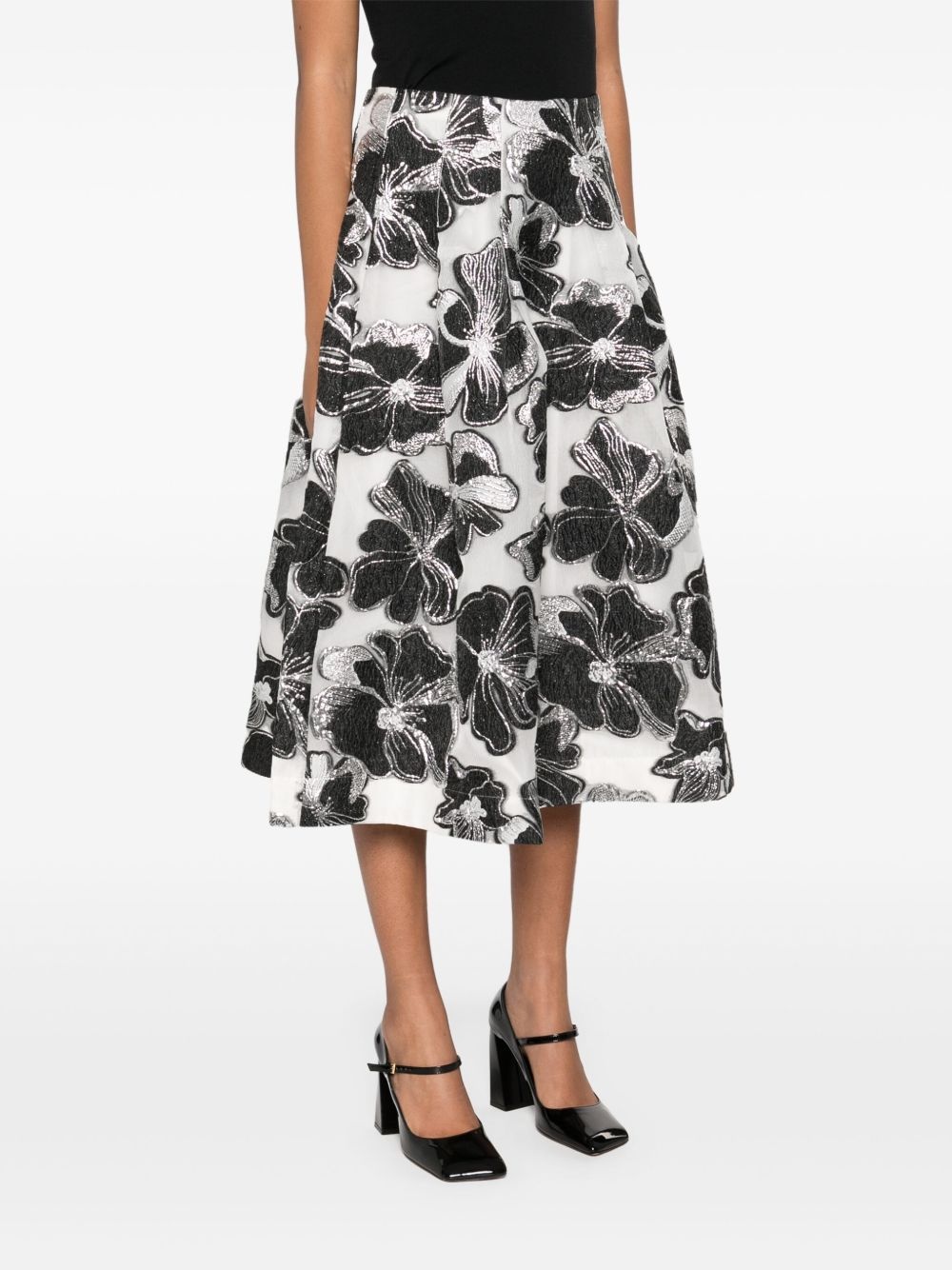 Anemone-jacquard voluminous midi skirt - 3