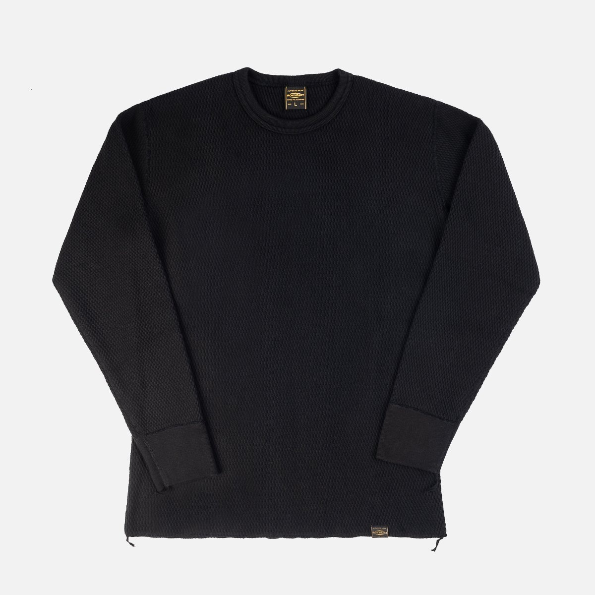 IHTL-1700-BLK Cotton Knit Crew Neck Long Sleeved Thermal Sweater - Black - 1