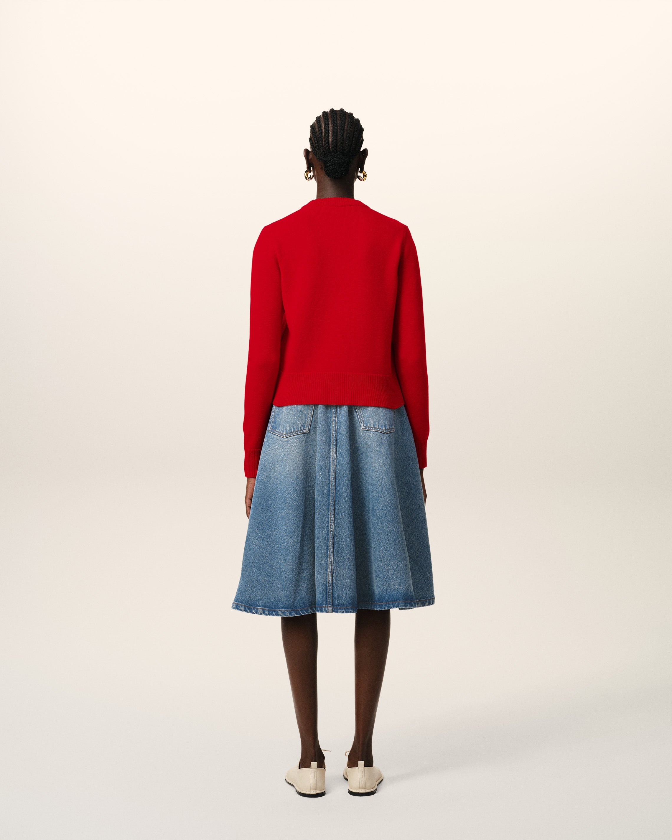 RED WOOL KNIT AMI DE COEUR CREWNECK CARDIGAN - 5