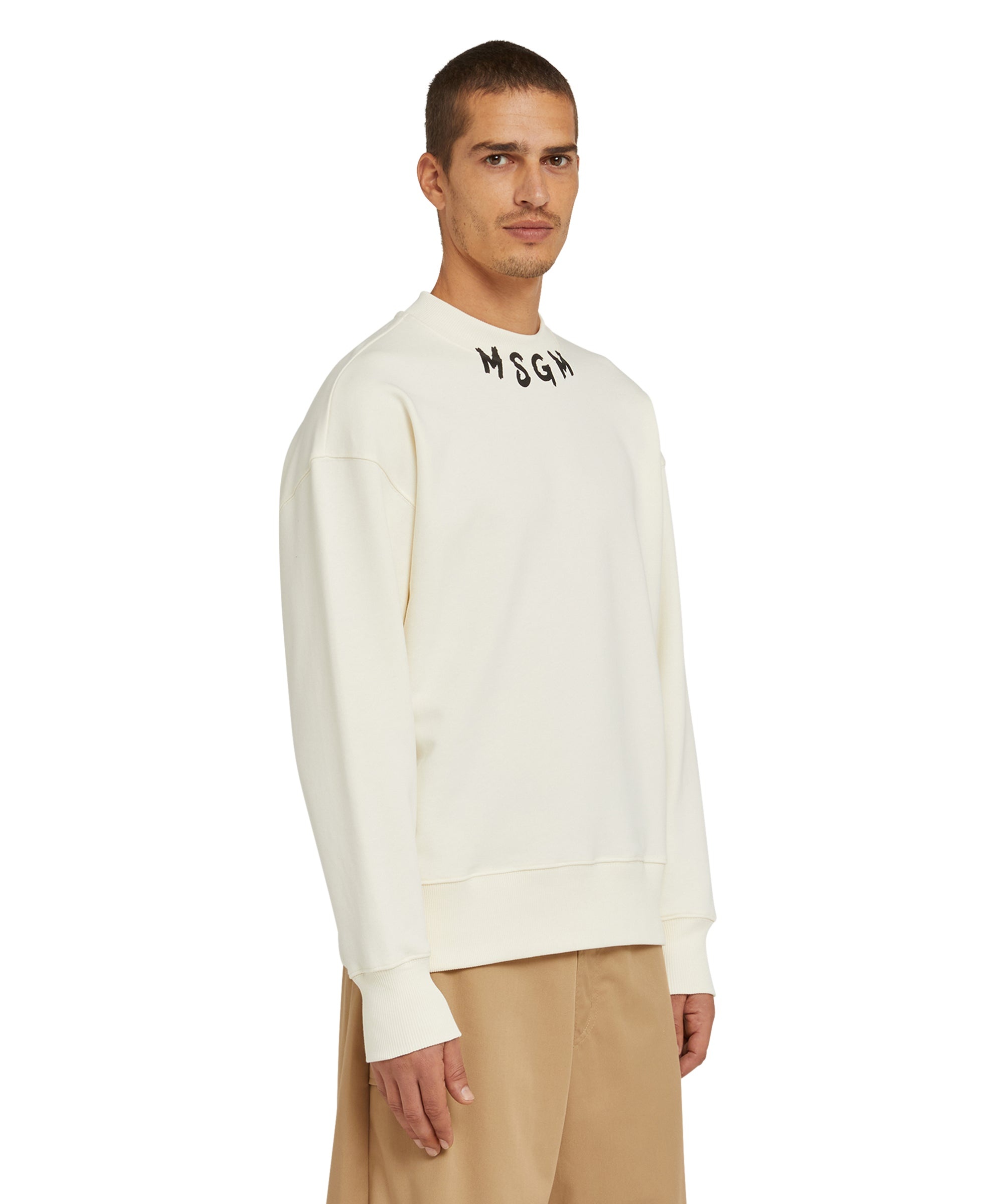 Cotton crewneck sweater wth MSGM brushstroke logo positioned at the neck - 4