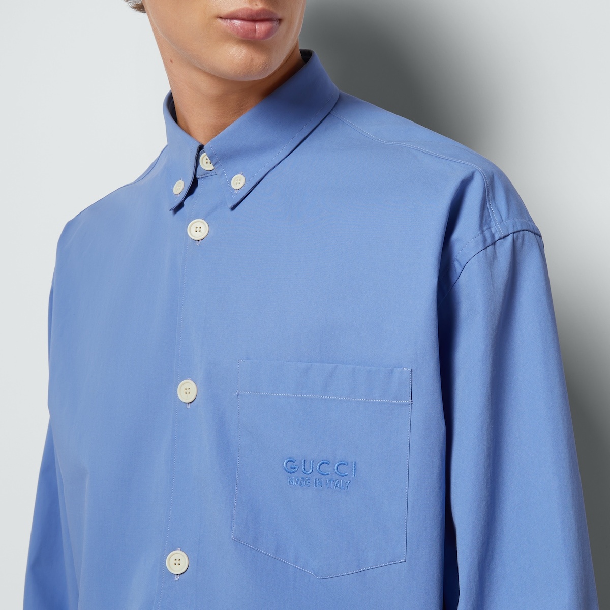 Cotton shirt with Gucci embroidery - 3