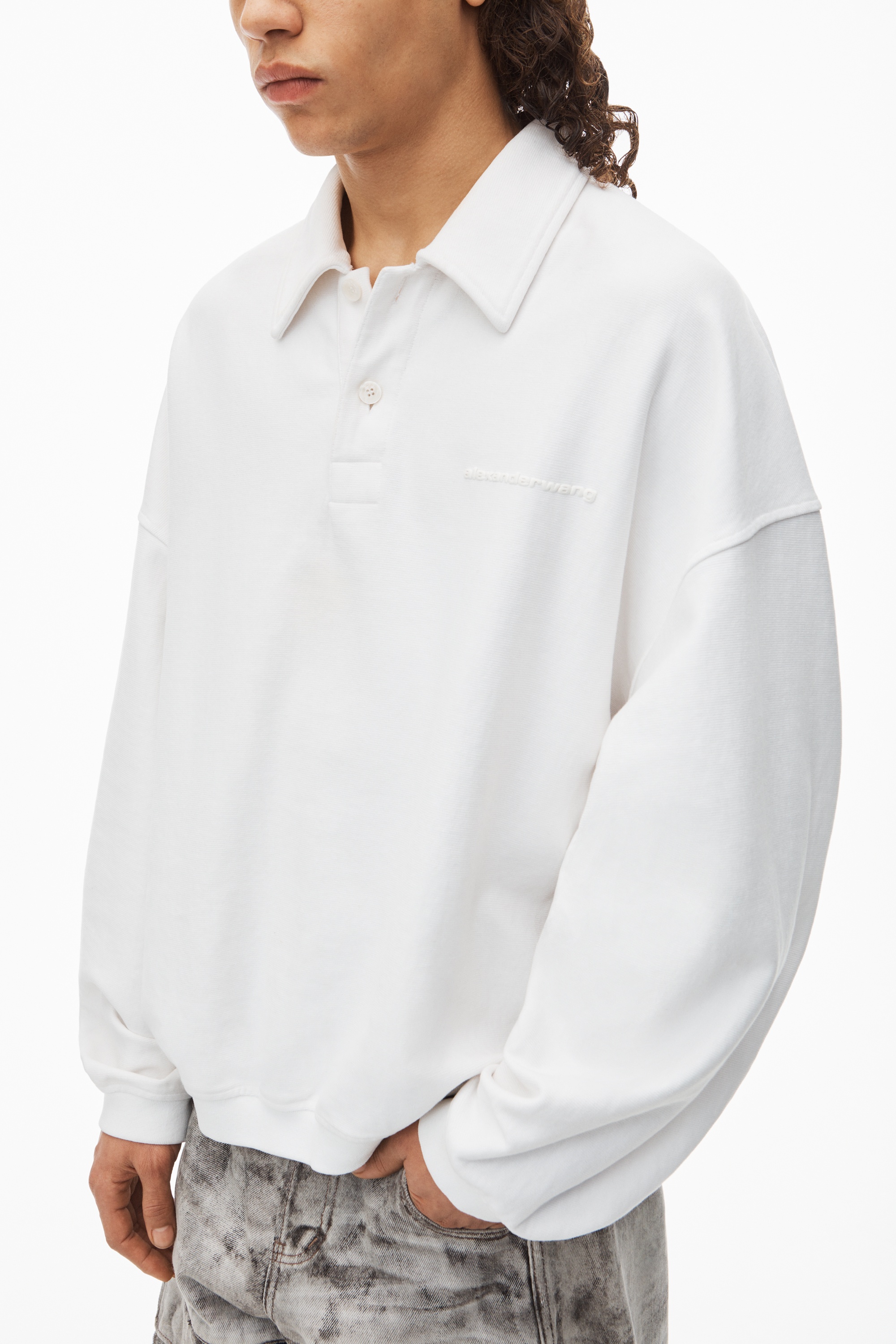 puffed logo oversized polo top in cotton - 3
