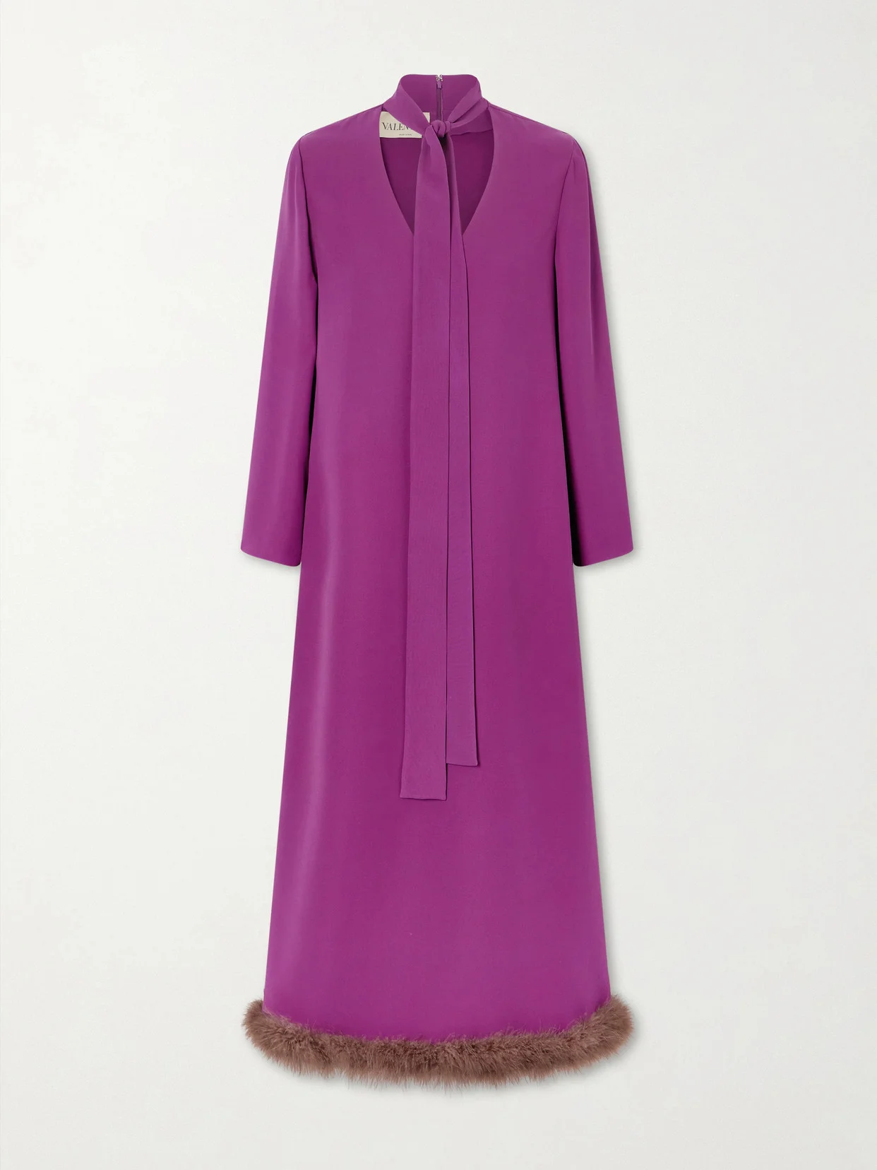 Tie-detailed Feather-trimmed Cady Midi Dress - 1