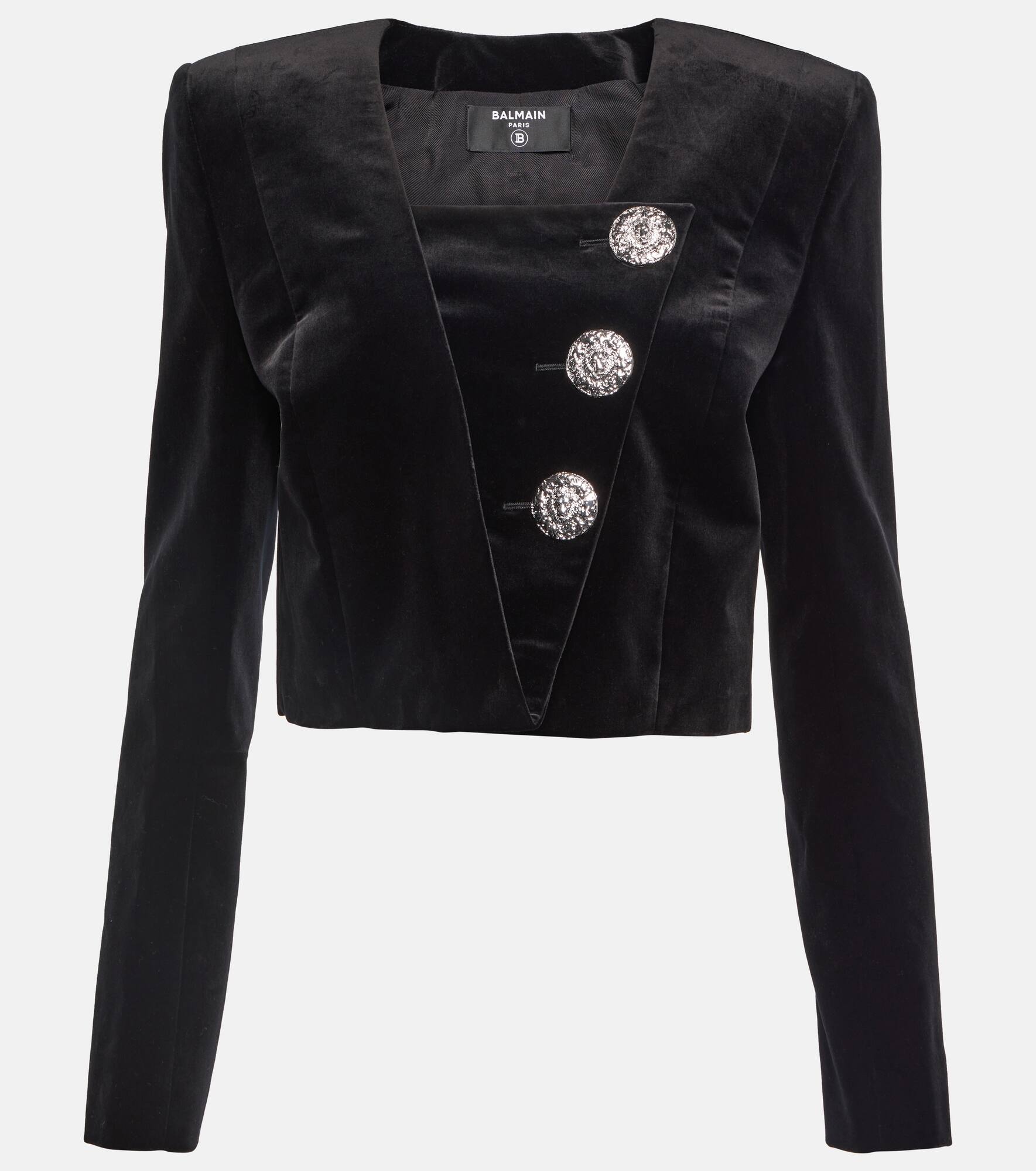 Embellished cropped velvet blazer - 1