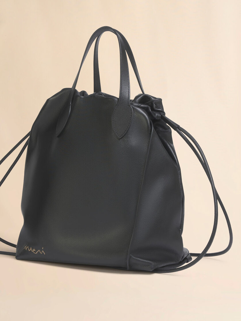 BLACK LEATHER SCRUNCHIE BACKPACK 5