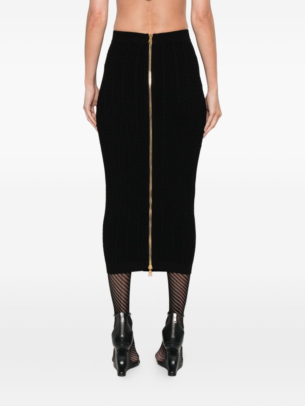 cable-knit button-front midi fitted skirt - 4