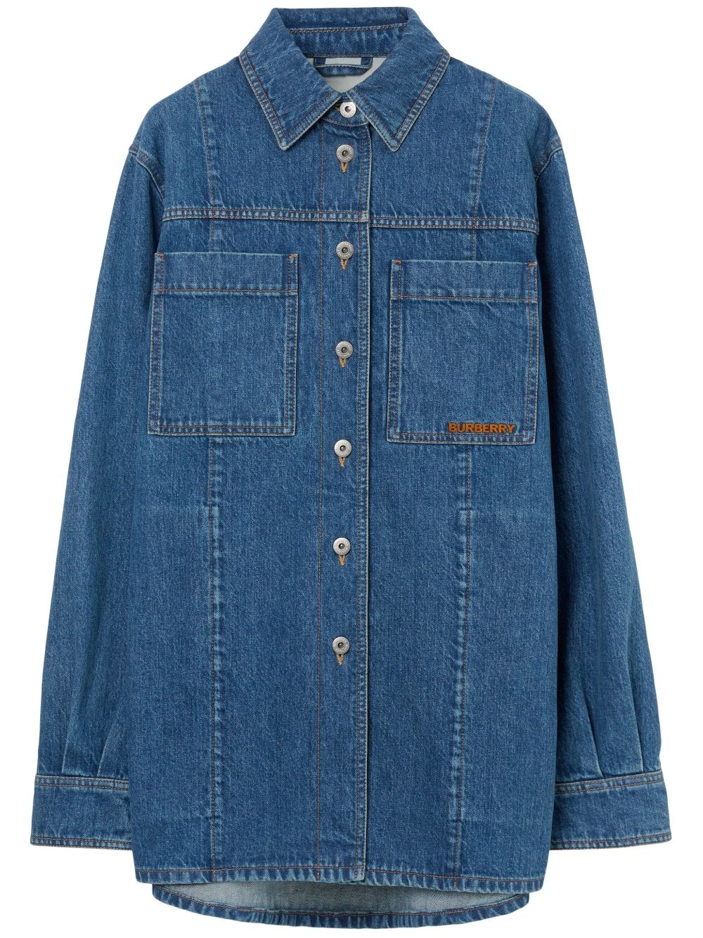 logo-embroidered denim overshirt - 1