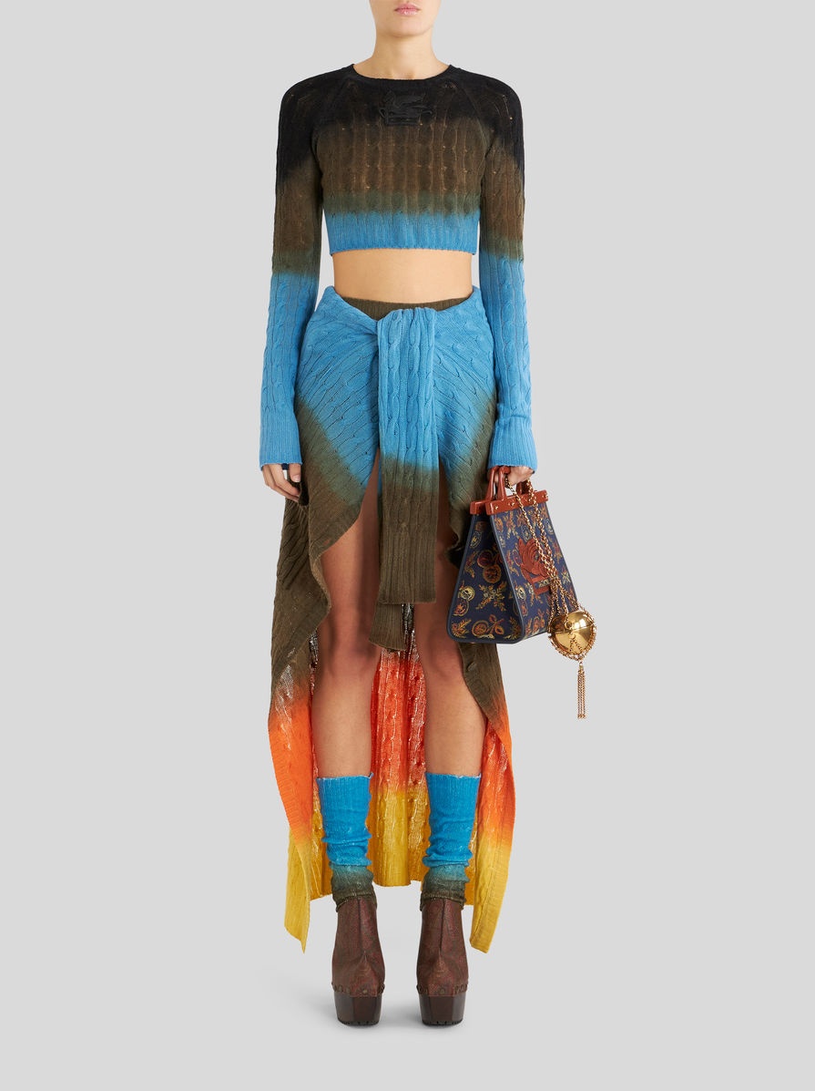 COLOUR SHADED LONG CABLE WOOL CARDIGAN - 4
