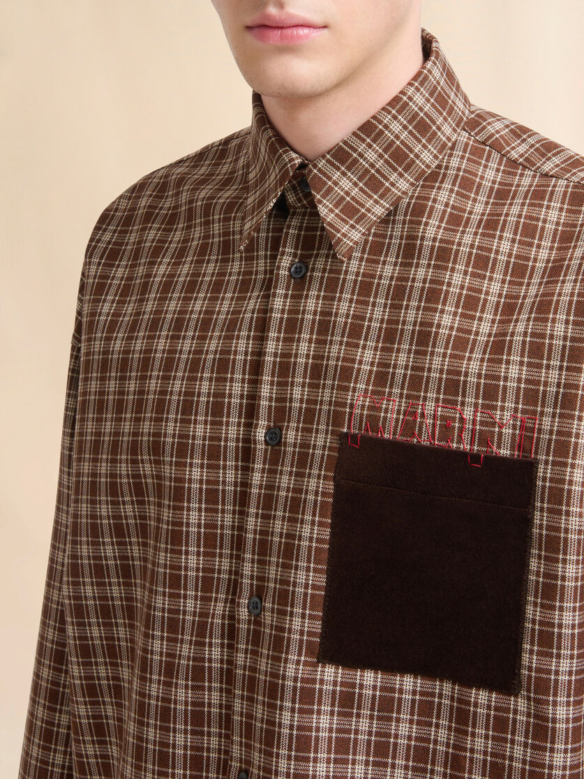 BROWN WOOL SHIRT WITH MARNI MENDING LOGO - 4