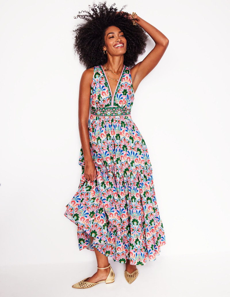 Serena Cotton Tie Maxi Dress-Multi, Decorative Dandelion 5