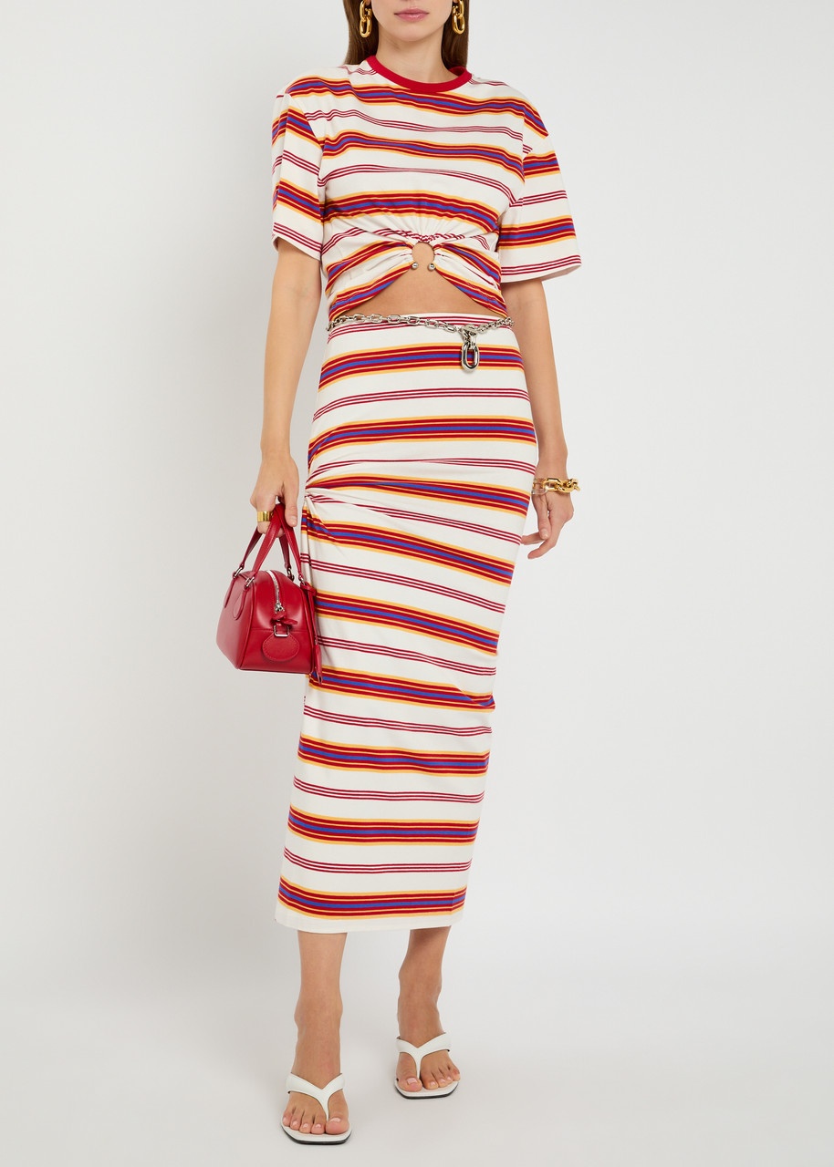 Rabanne Striped Gathered Stretch-cotton T-shirt - 4