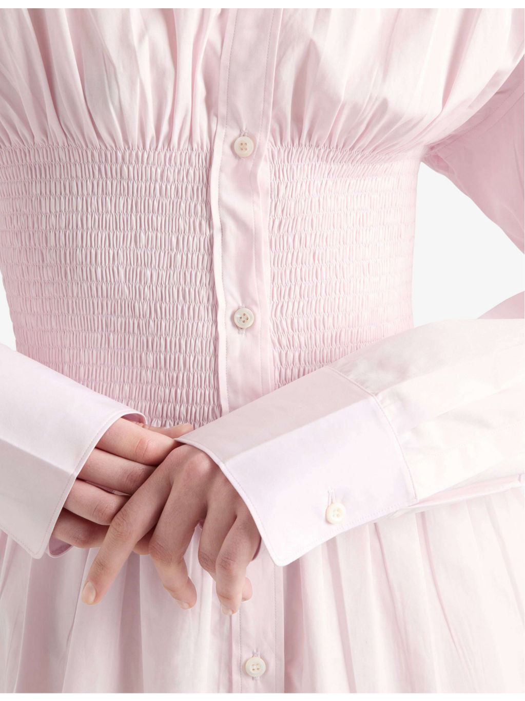 Smocked-Waist Long-Sleeve Classic Cotton Poplin Shirt - 4