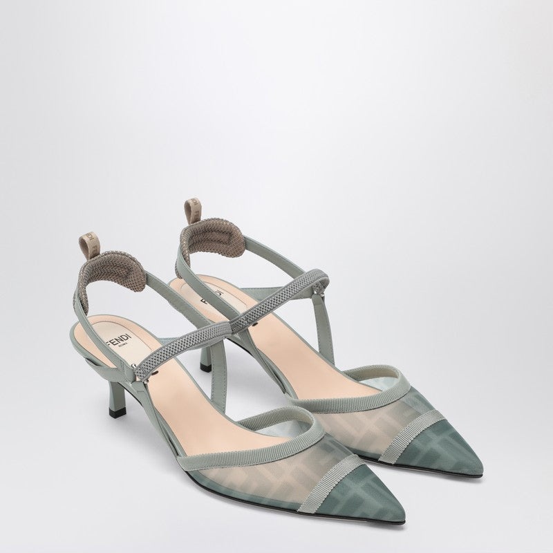Fendi Colibri Lite Slingback In Green Matcha Ff Mesh Women - 2