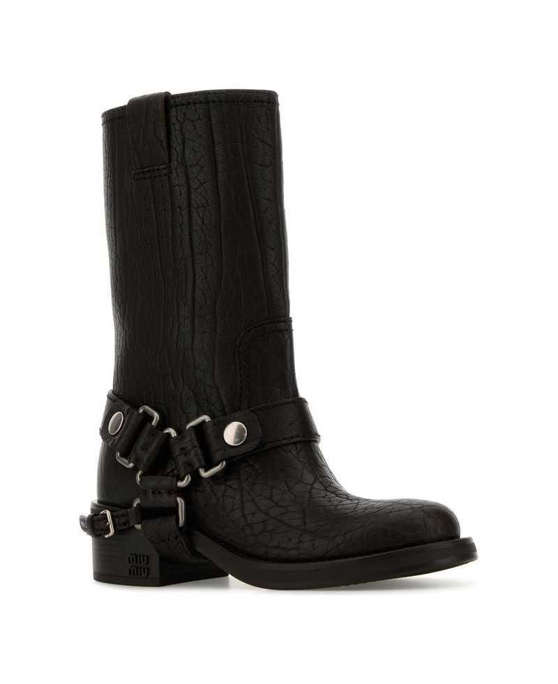 Miu Miu Dark Brown Leather Ankle Boots outlook