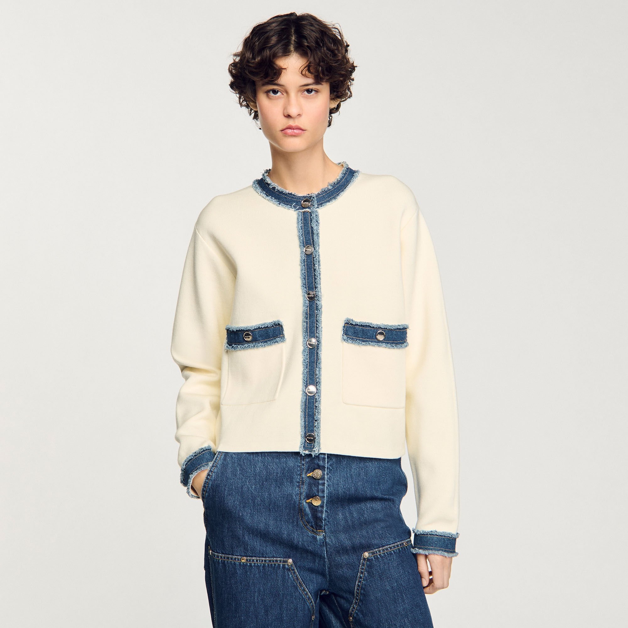 CARDIGAN WITH DENIM DETAILS - 4