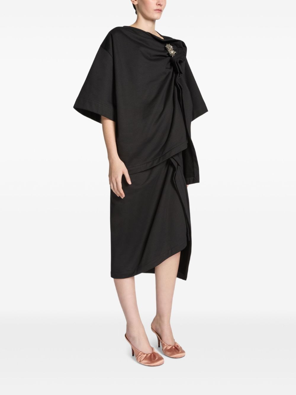 draped brooch t-shirt - 3