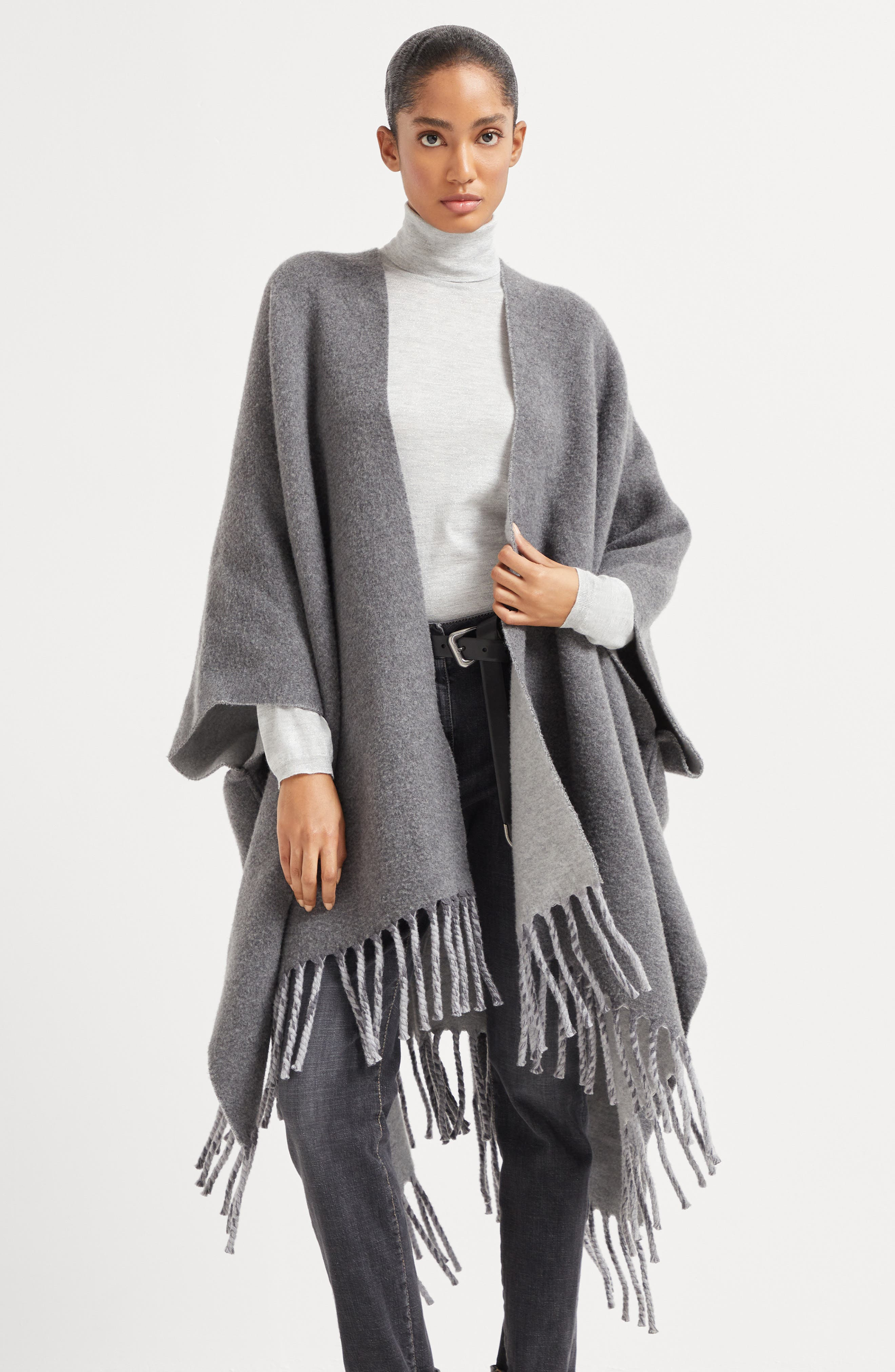 Brunello Cucinelli Double knit poncho in Medium Grey at Nordstrom - 2