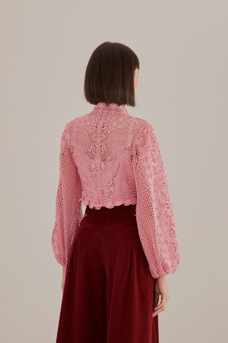 Blush Pink Guipure Long Sleeve Blouse 4