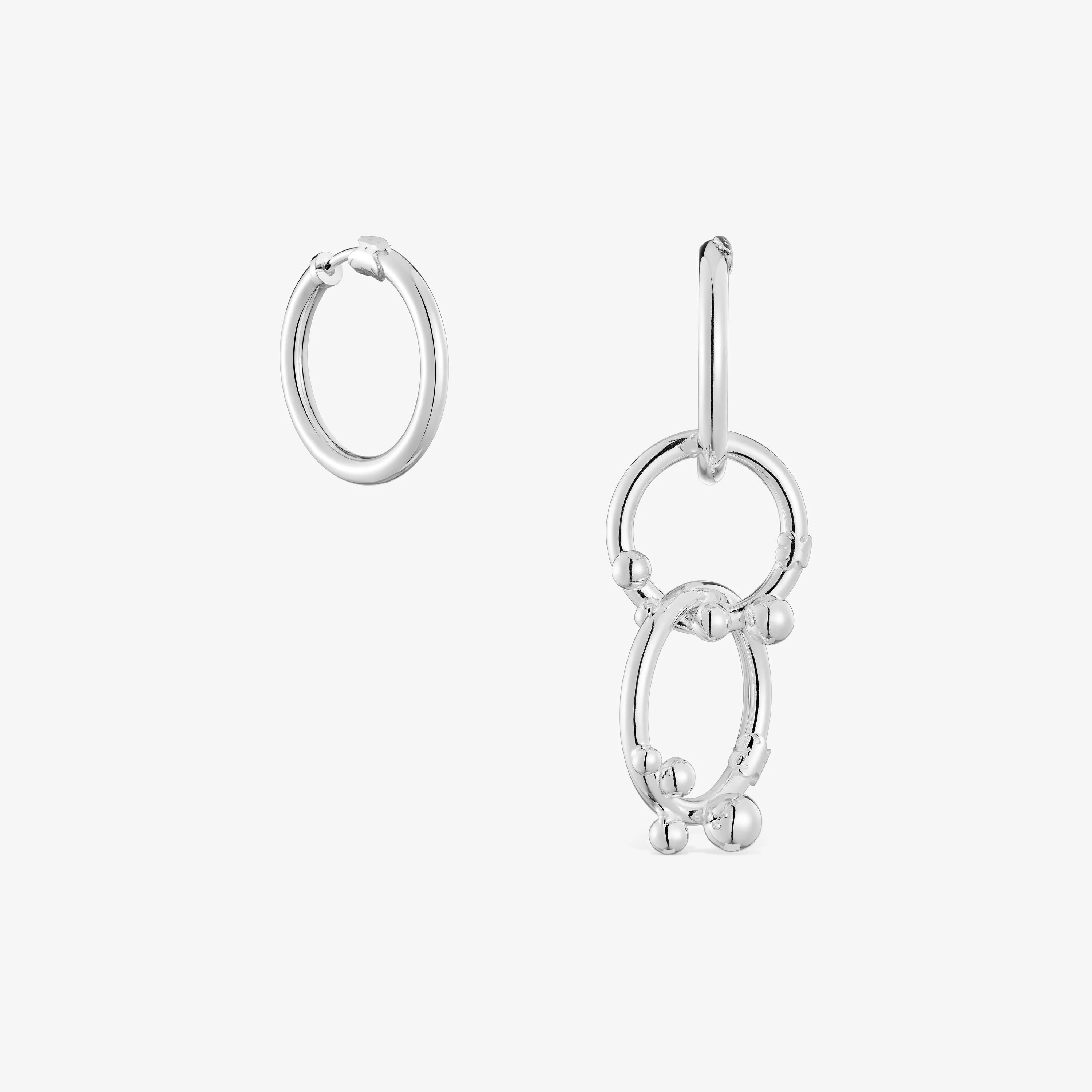 Short/long silver Earrings with rings and details Hold - 1