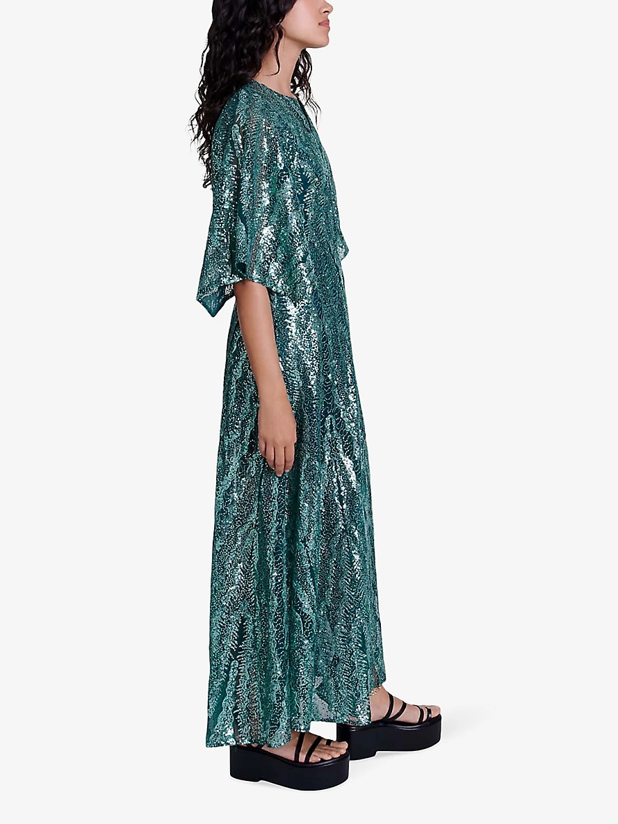 Sequin-embellished wide-sleeve stretch-woven maxi dress - 3