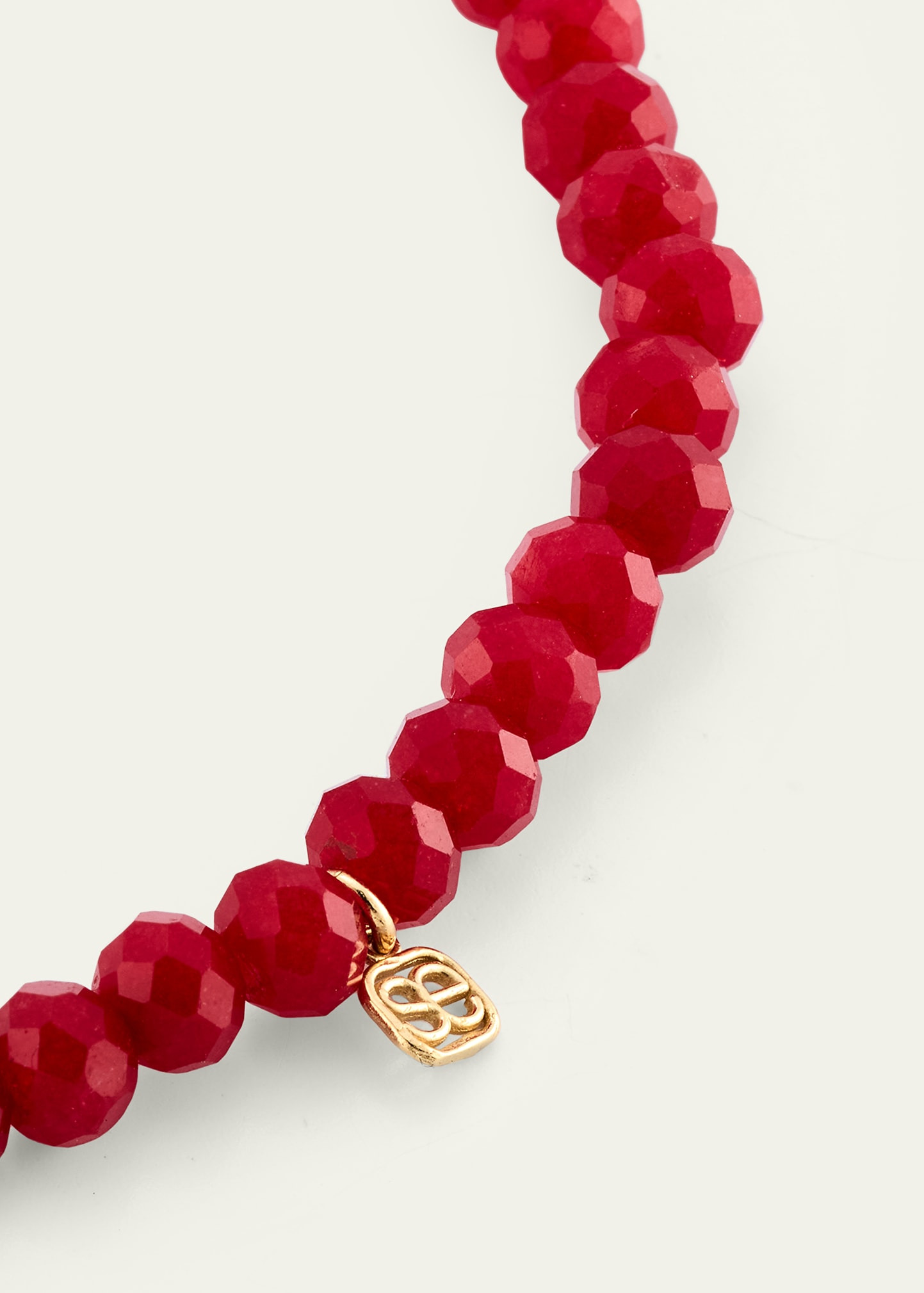 14K Tiny Monstera Leaf Charm on Dark Red Jade Bracelet - 4