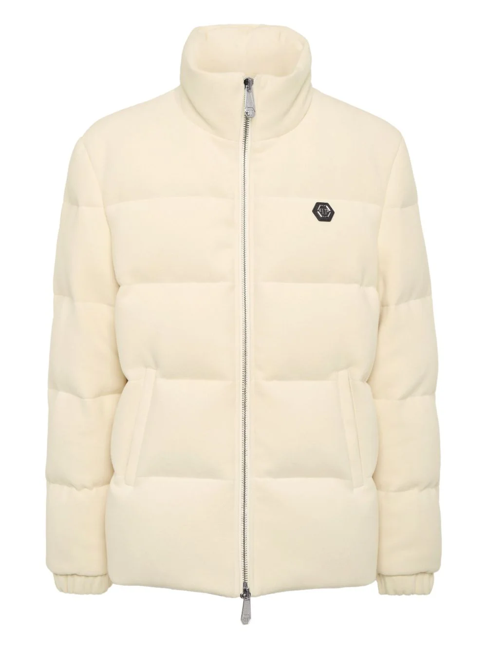 quilted embroidered puffer jacket - 1