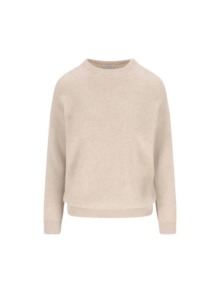 Brunello Cucinelli Cashmere Crewneck Knitwear Beige - 1