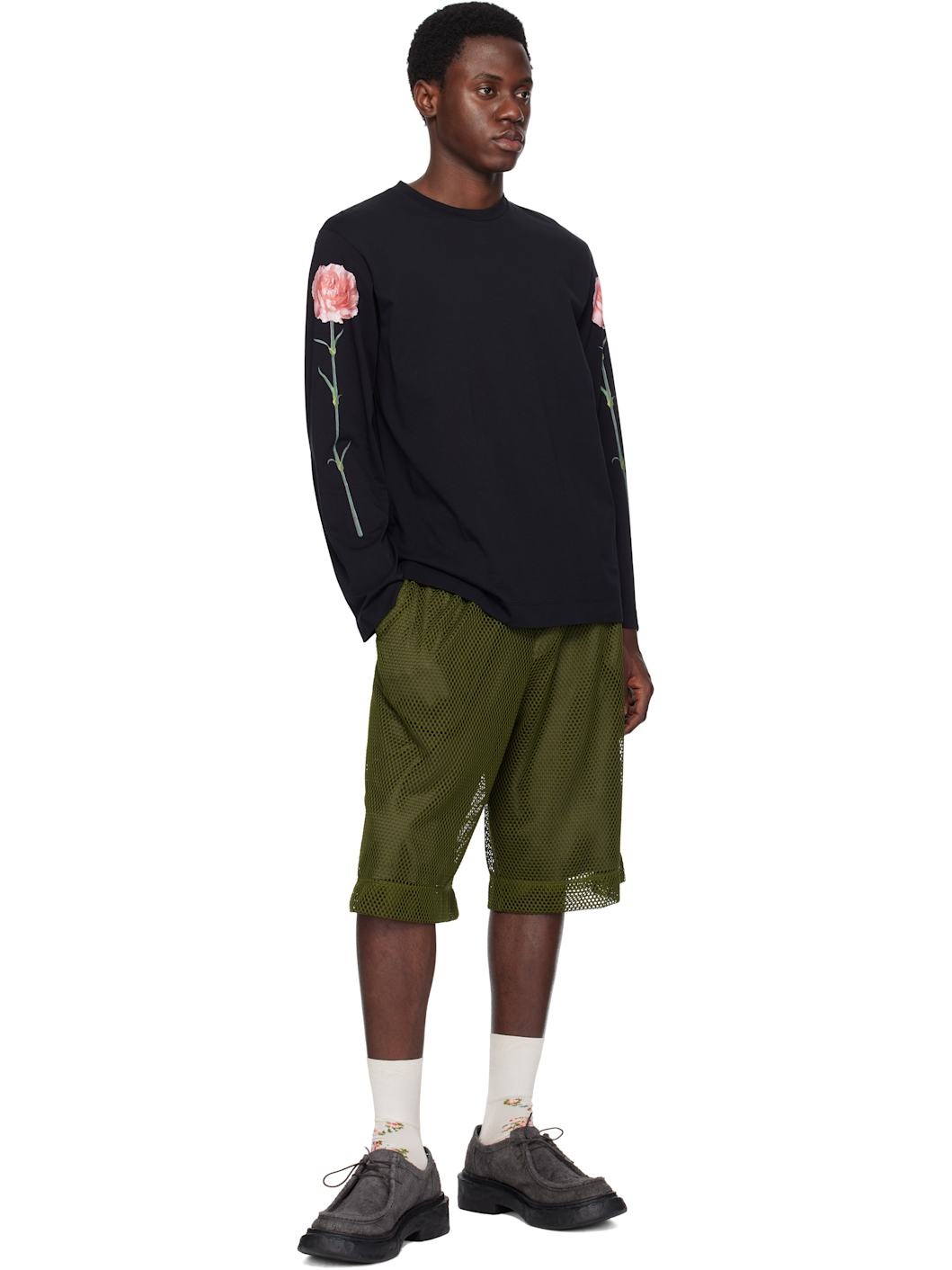 Black Carnation Print Long Sleeve T-shirt - 4