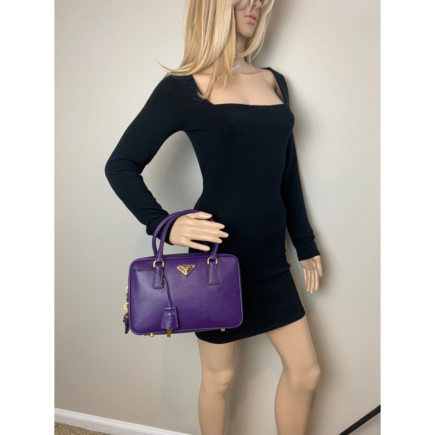 Prada Saffiano Leather Lux Small  Top Handle Viola Purple Handbag - 8