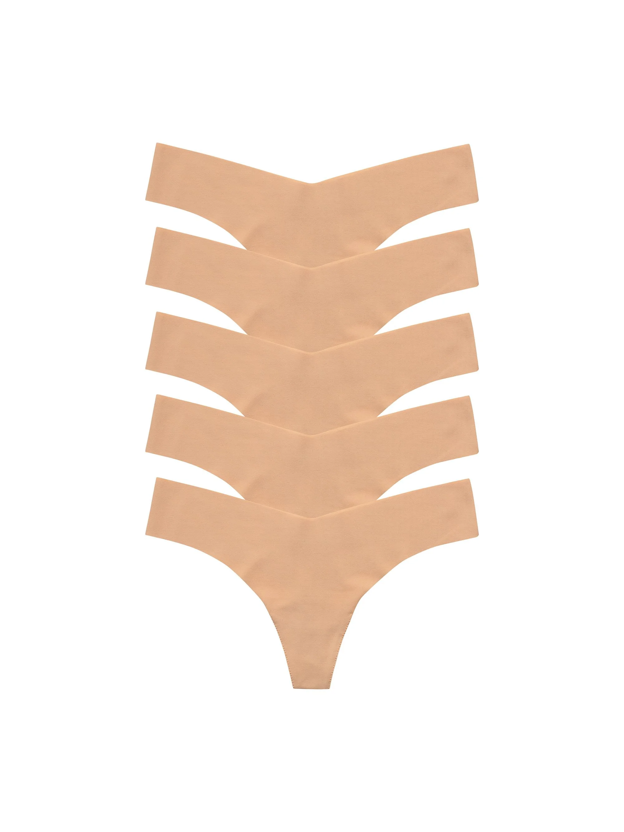 Women's Microfiber 5-Pack Thong Set - Beige - 1