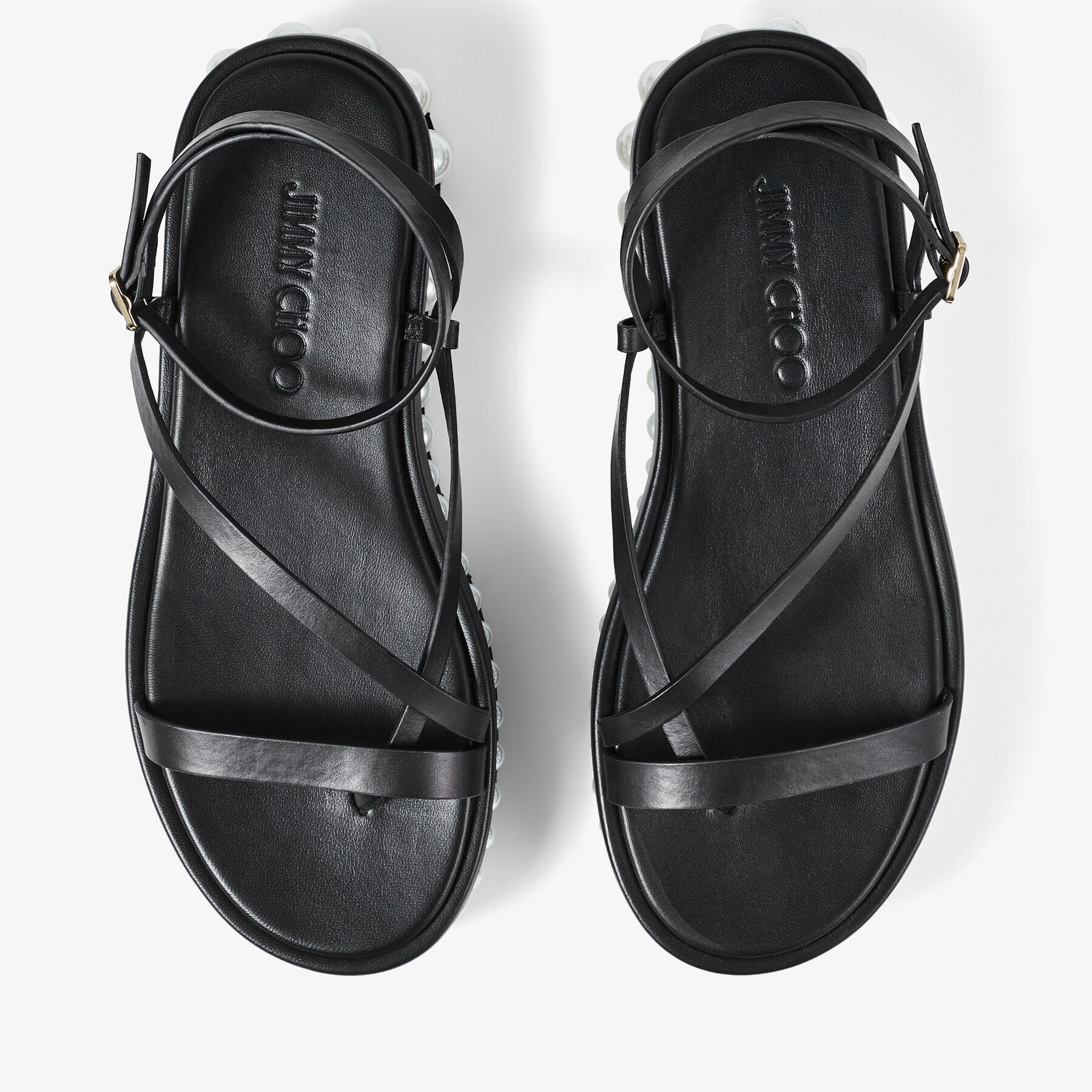Pine Flat
Black Vachetta Leather Platform Sandals with Pearl Embellishment - 6