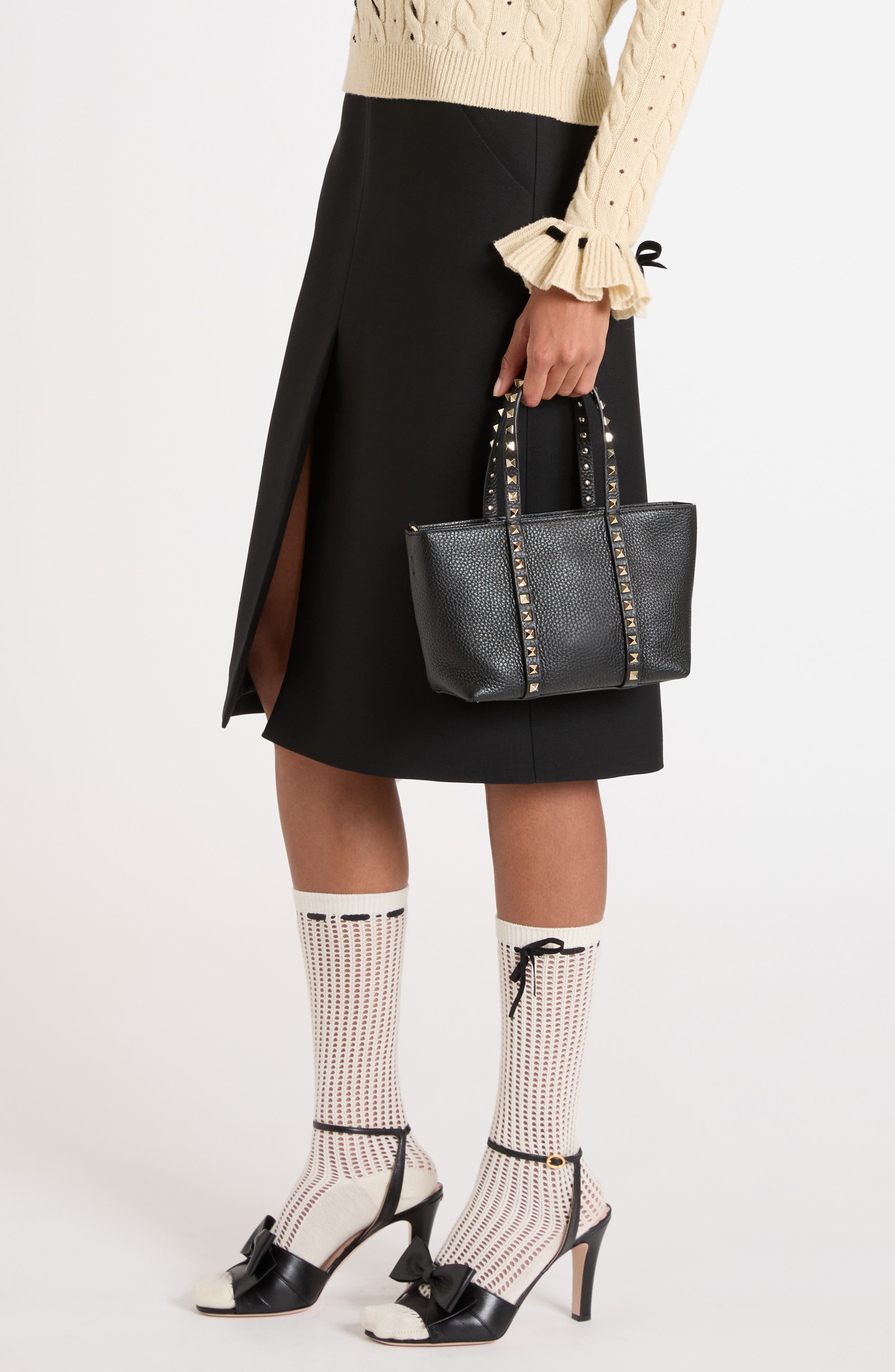 Valentino Garavani Mini Rockstud Leather Tote in Nero at Nordstrom - 2