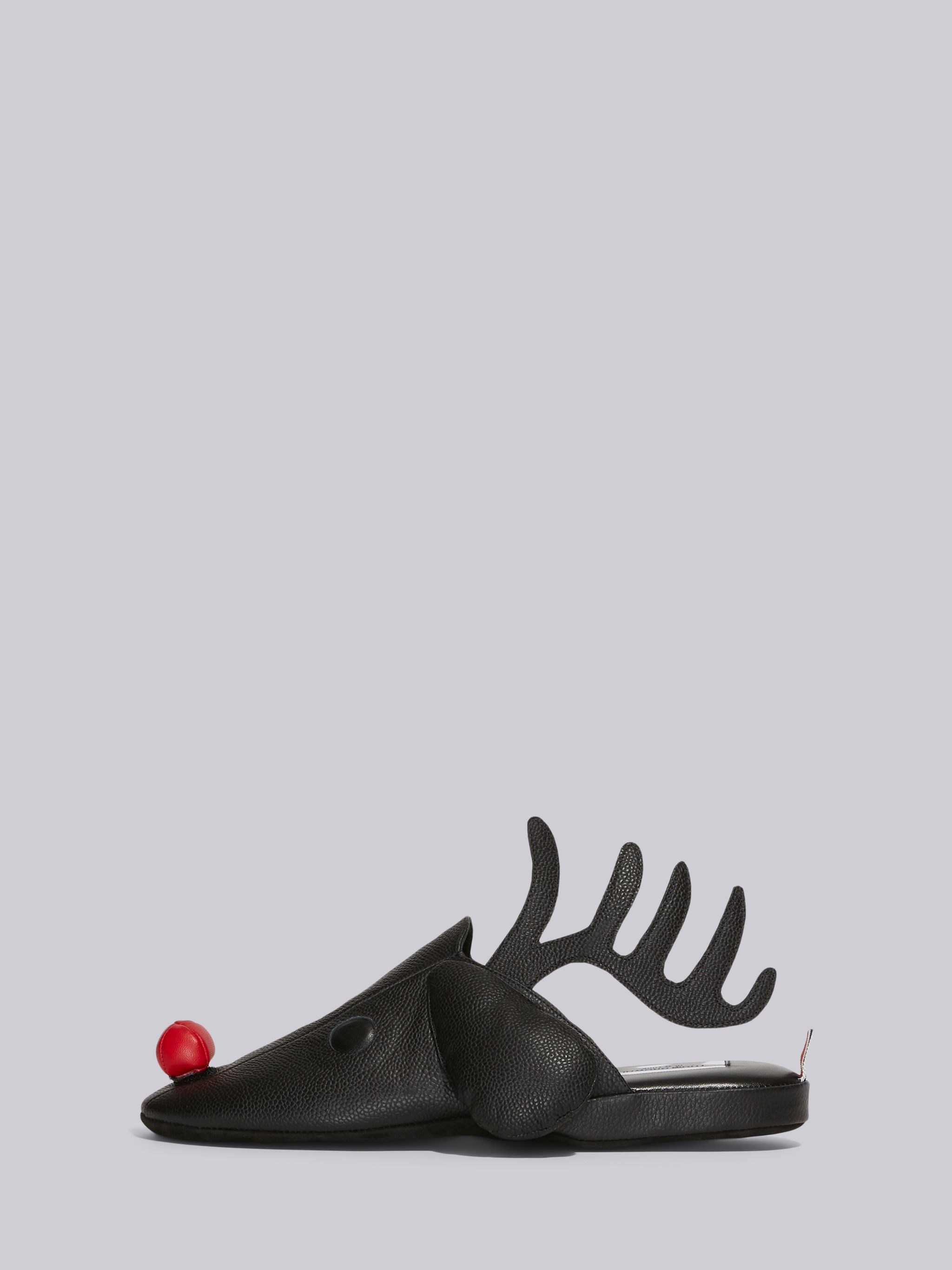 Black Pebble Grain Leather Reindeer Hector Slipper - 3