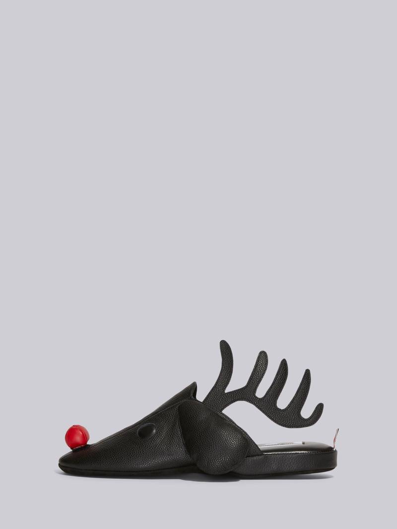 Black Pebble Grain Leather Reindeer Hector Slipper 3