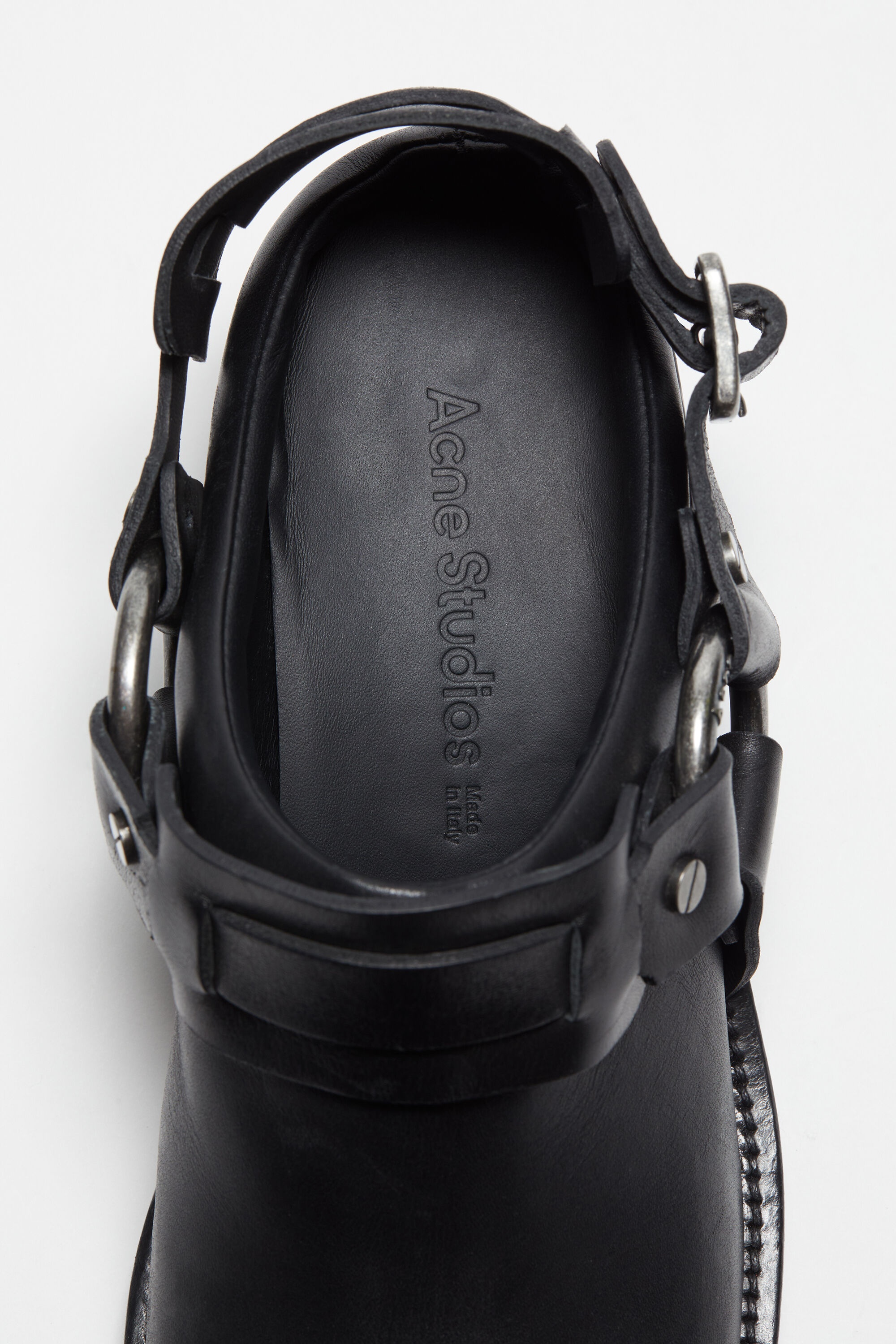柔らかい【AcneStudios】Buckle ストラップ レザーミュール Acne Studios Leather buckle mule - Black | REVERSIBLE