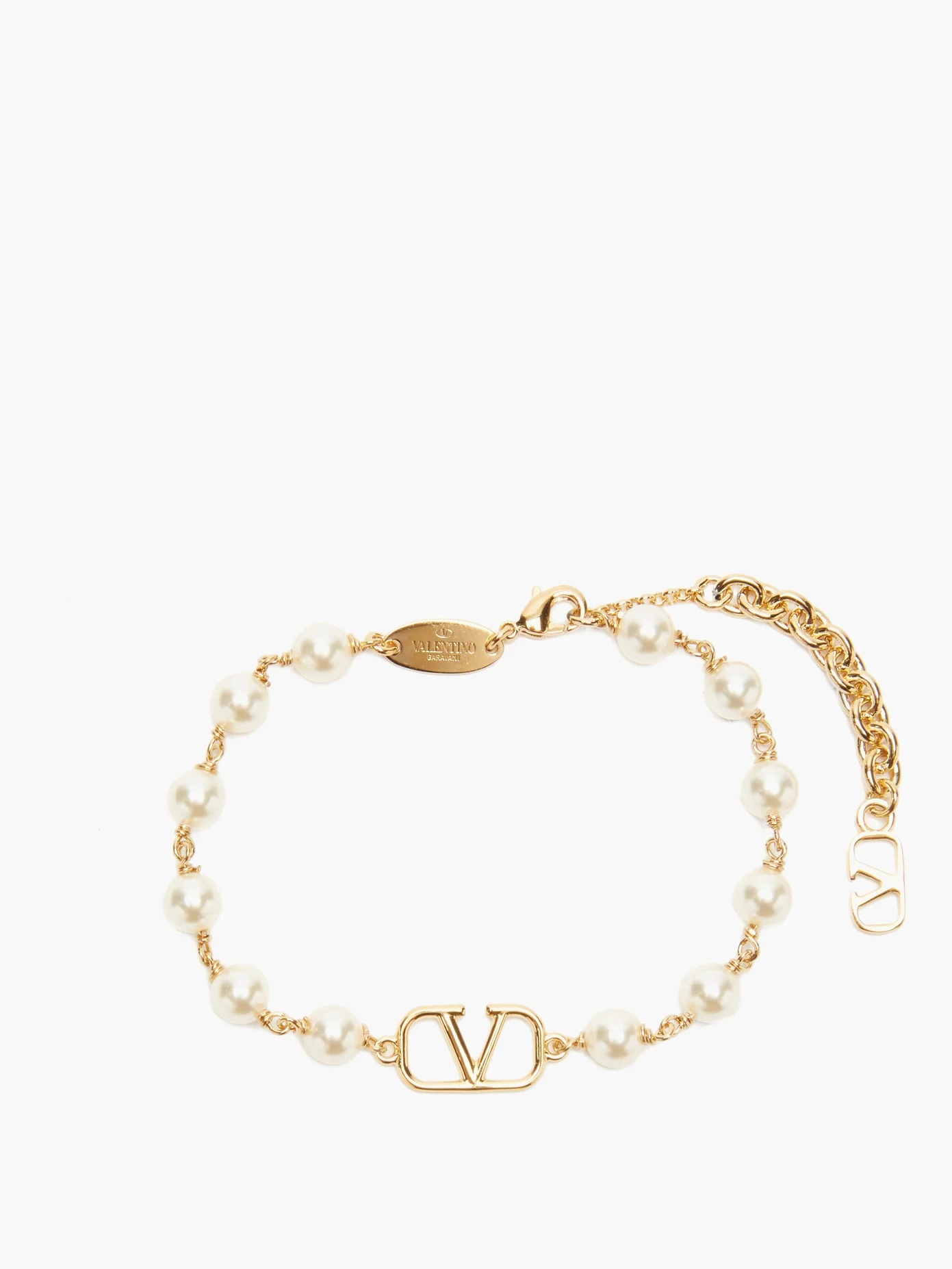 V-logo faux-pearl bracelet - 5