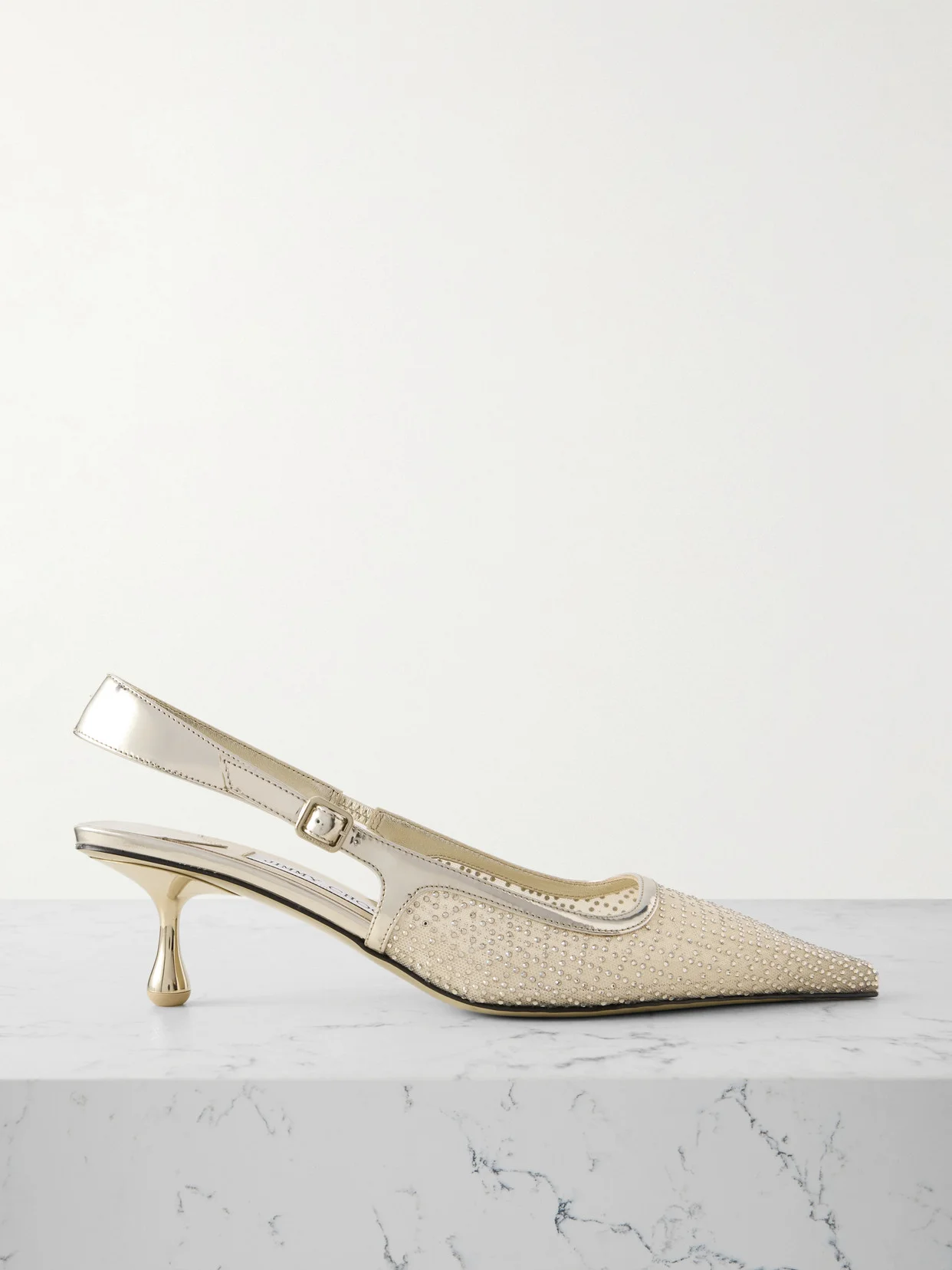 Amel 50 Mirrored Leather-trimmed Crystal-embellished Mesh Slingback Pumps - 1