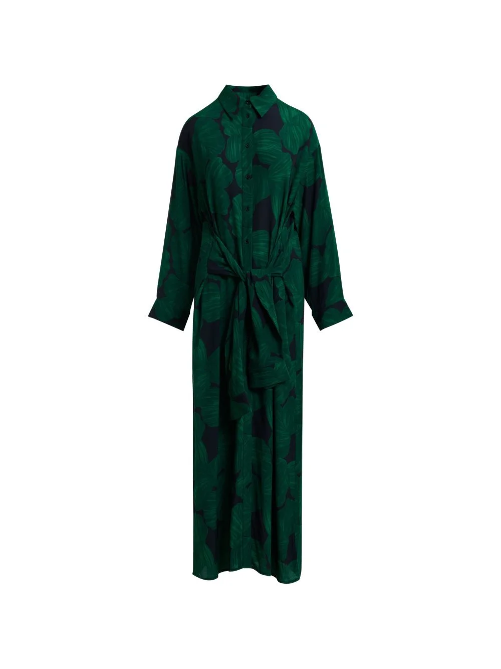 tropical-print tie-waist shirt midi dress - 1